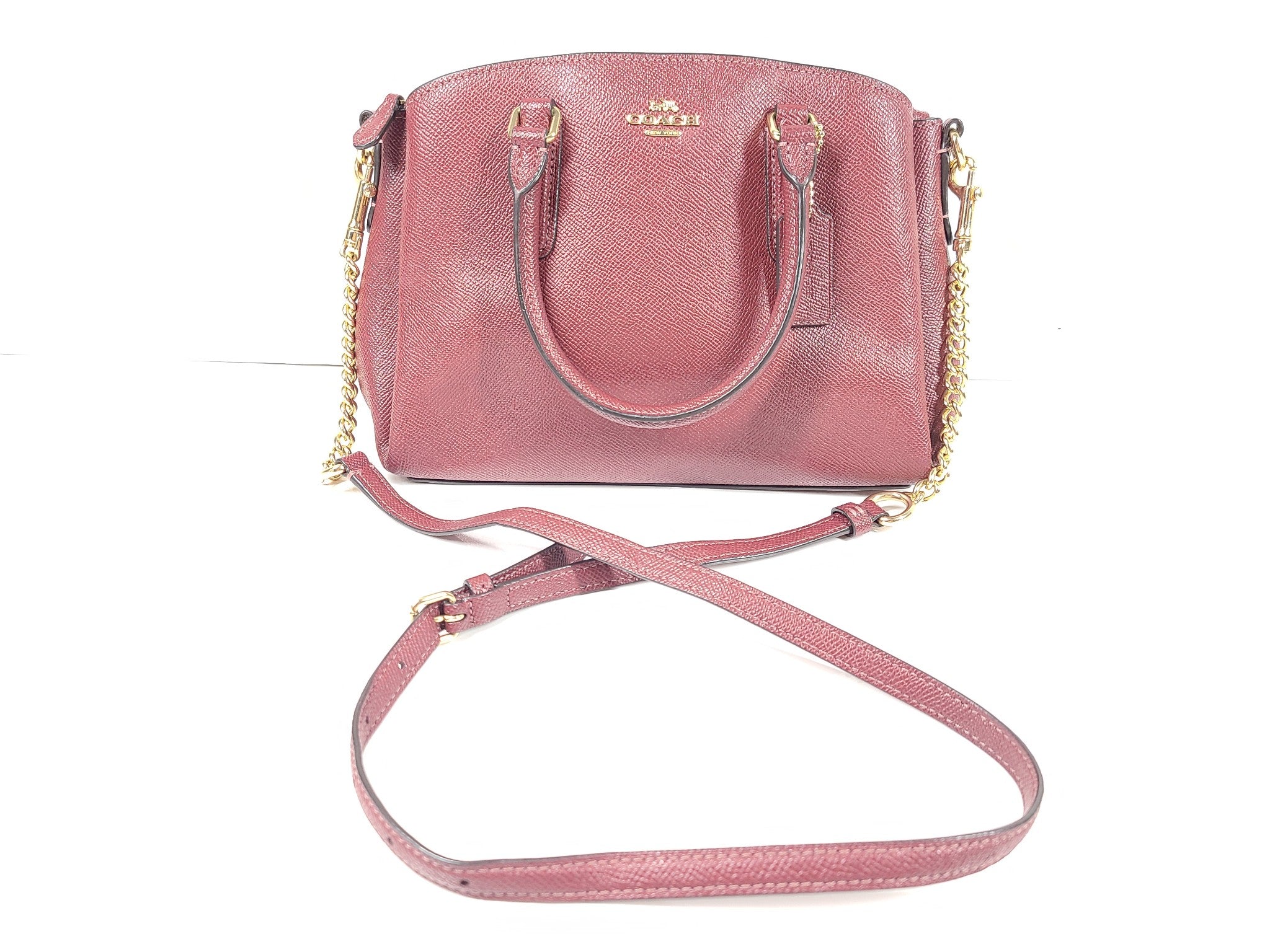 Coach Mini Sage Carryall Bag Crossgrain Leather Crossbody Purse F28977 Burgundy