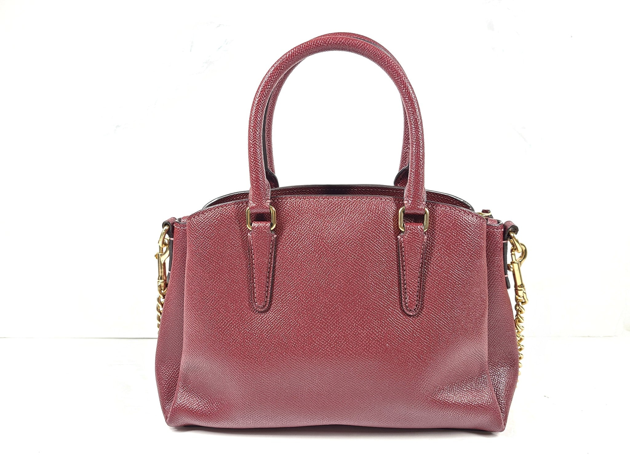 Coach Mini Sage Carryall Bag Crossgrain Leather Crossbody Purse F28977 Burgundy