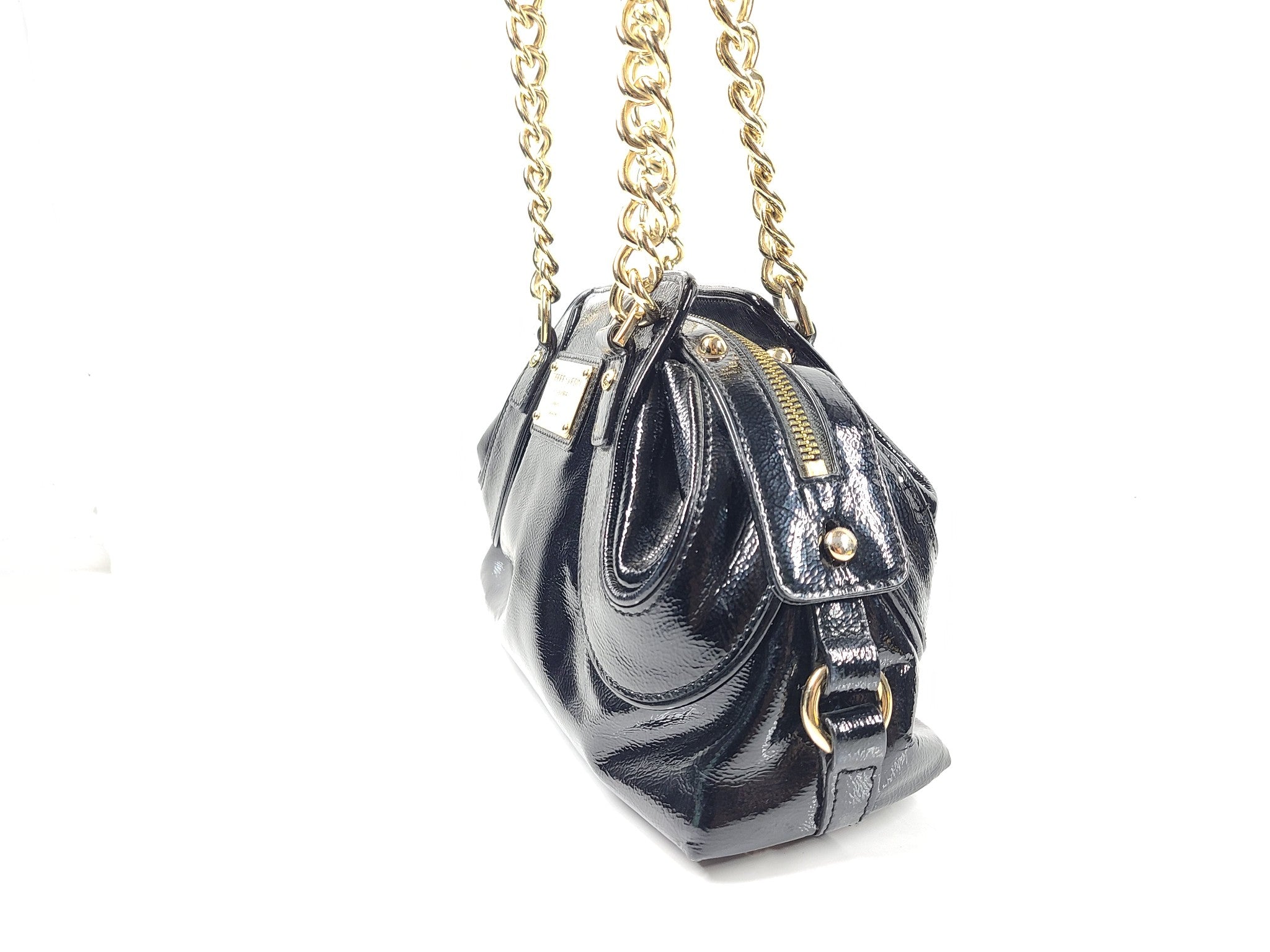 Pierre Cardin Couture Vintage Patent Leather Shoulder Bag Large Chain Black