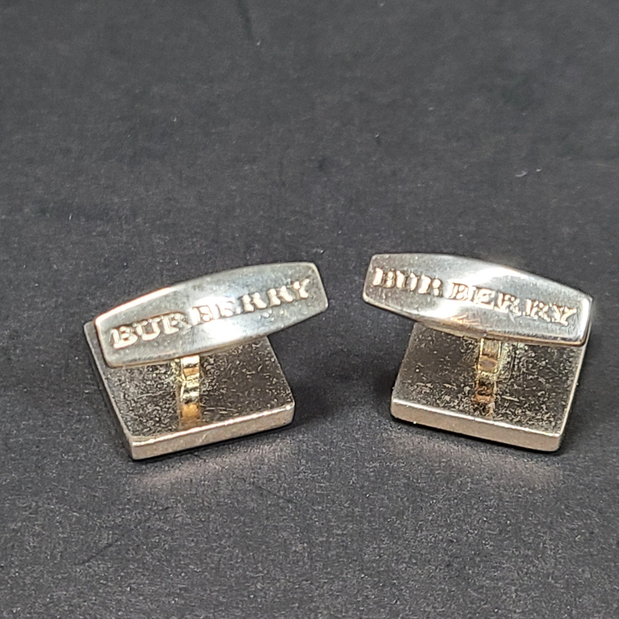 Burberry Men's Enamel Nova Check Cufflinks Square Silver Blue Palladium Plated