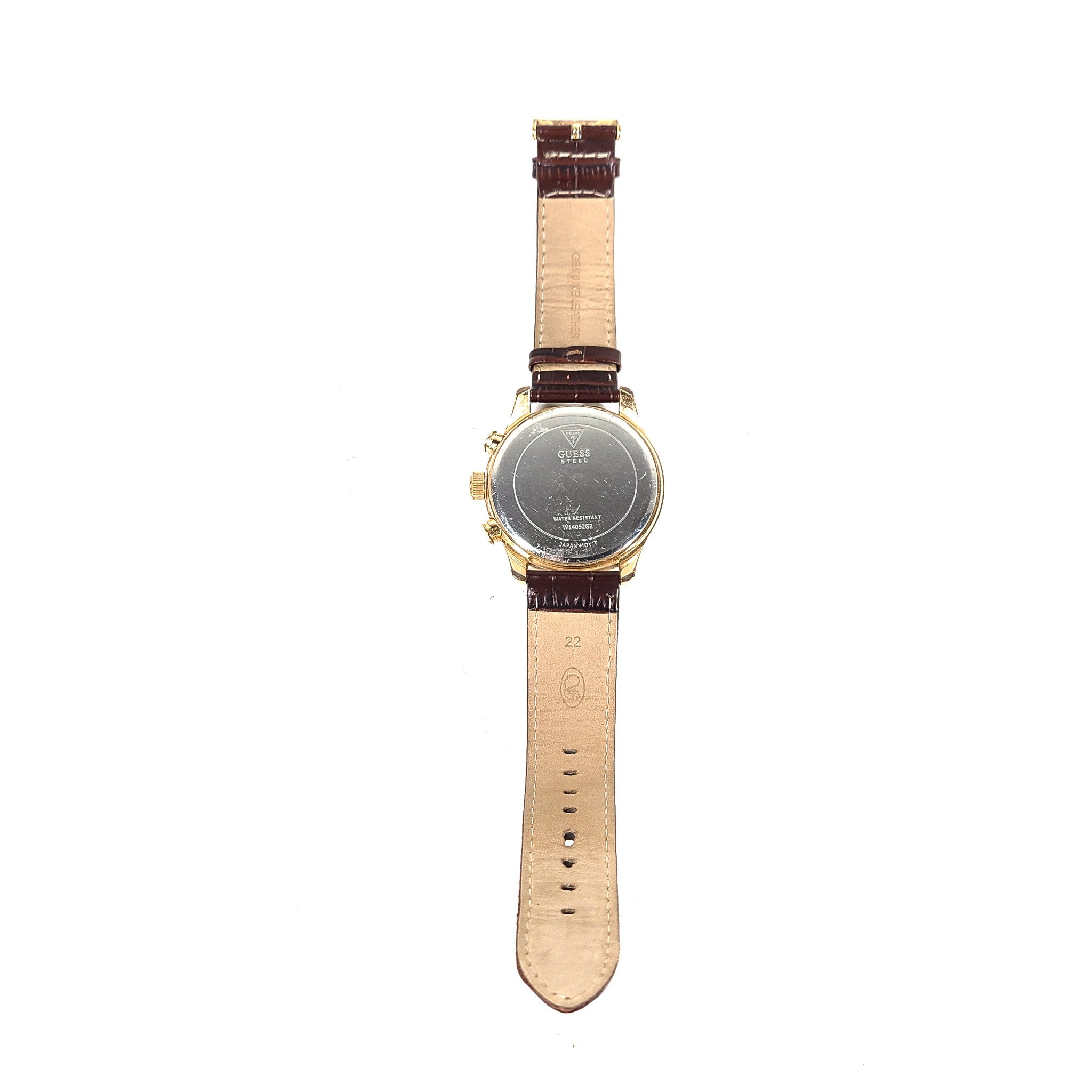 GUESS Men's Croco Brown Leather W14052G2 Chronograph Dress Watch Gold-Tone Brown