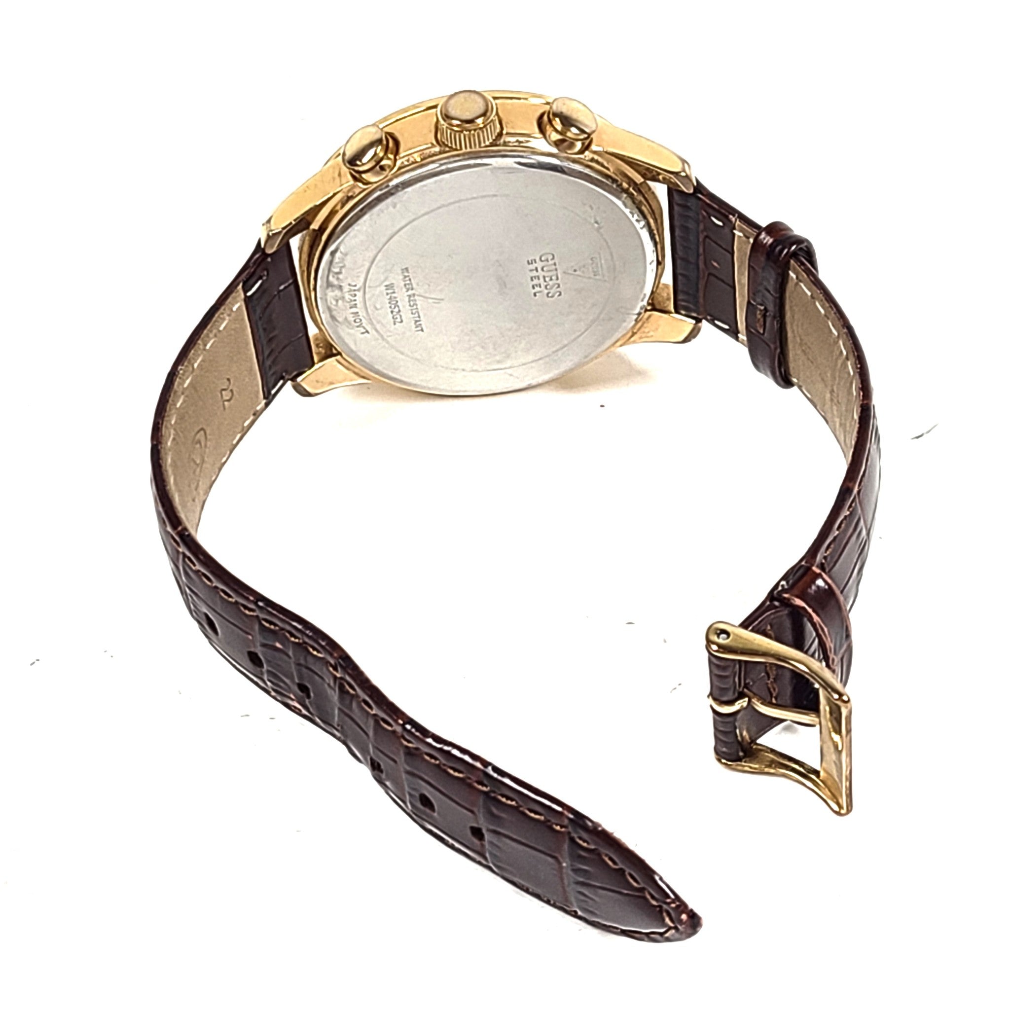 GUESS Men's Croco Brown Leather W14052G2 Chronograph Dress Watch Gold-Tone Brown
