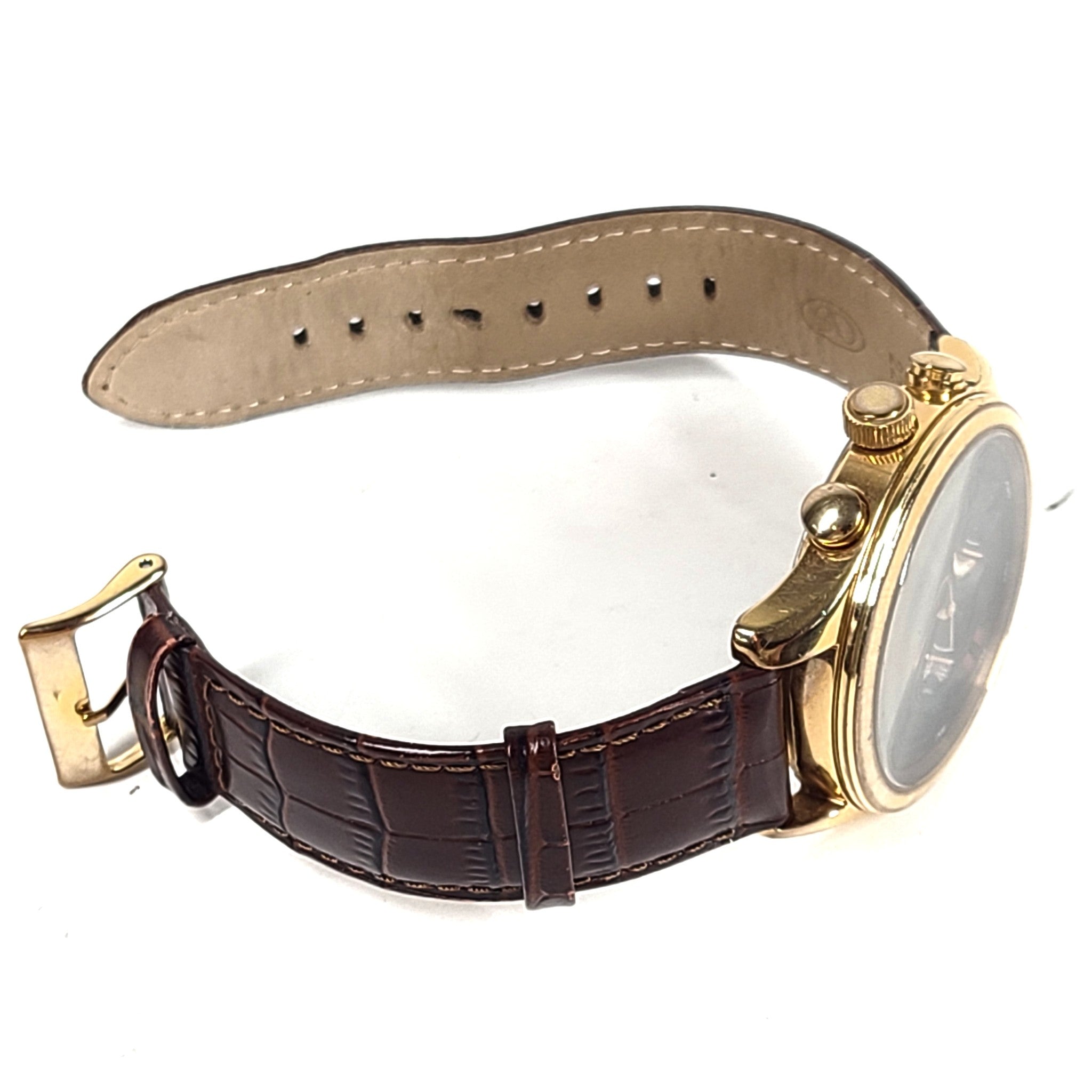 GUESS Men's Croco Brown Leather W14052G2 Chronograph Dress Watch Gold-Tone Brown