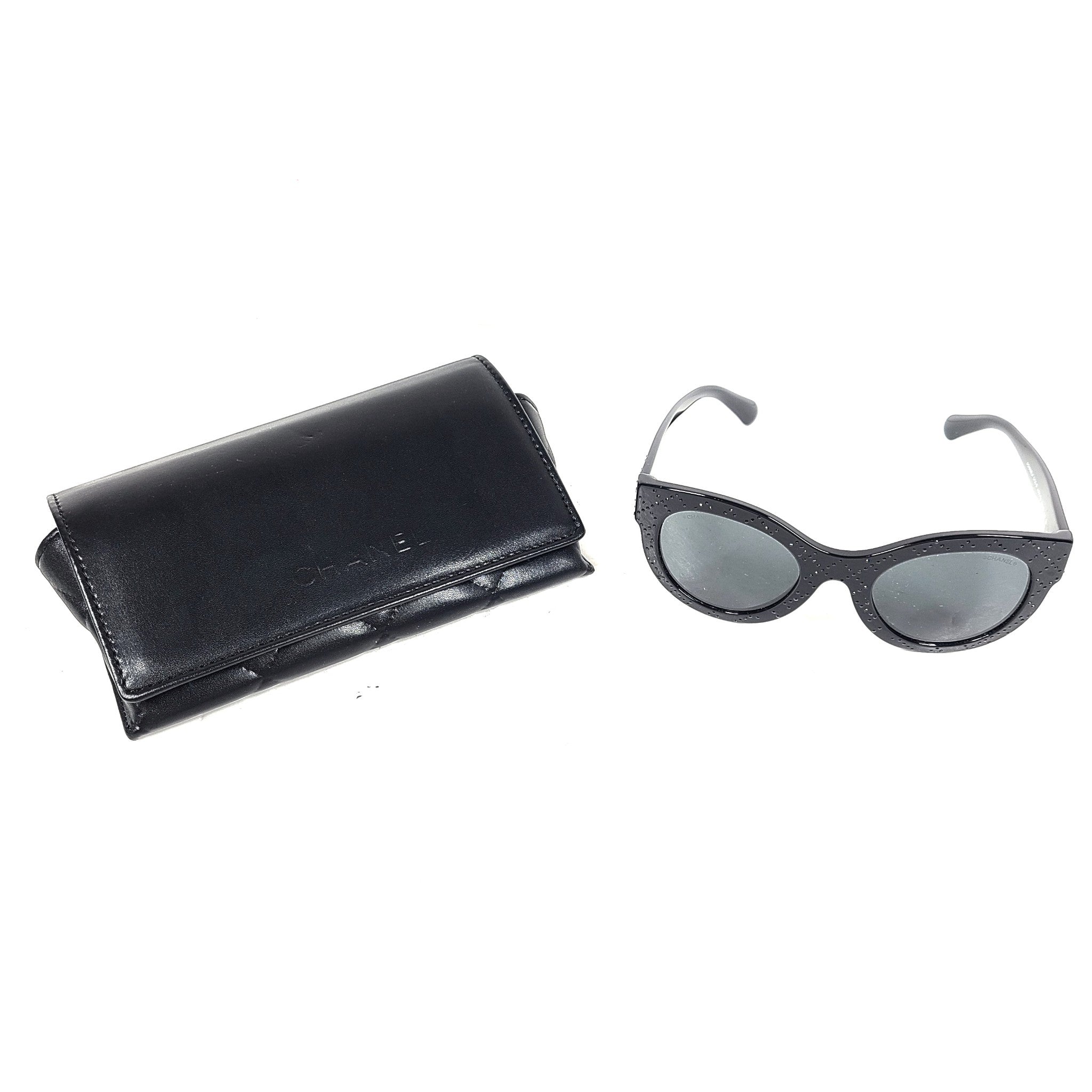CHANEL Women's 5420B Butterfly Sunglasses Strass Acetate Frame Black Gradient
