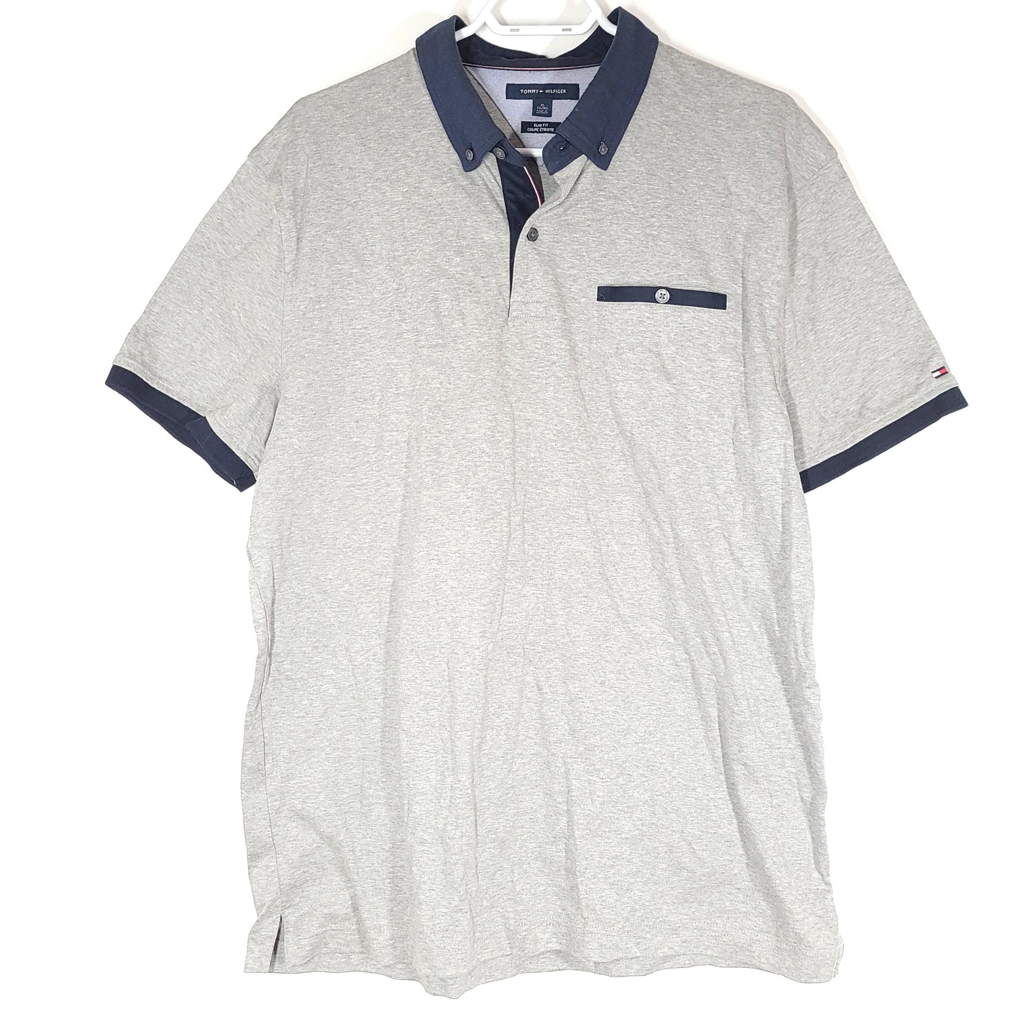 Tommy Hilfiger Men's Burr Polo Shirt Slim Fit Cotton Gray Sz XL
