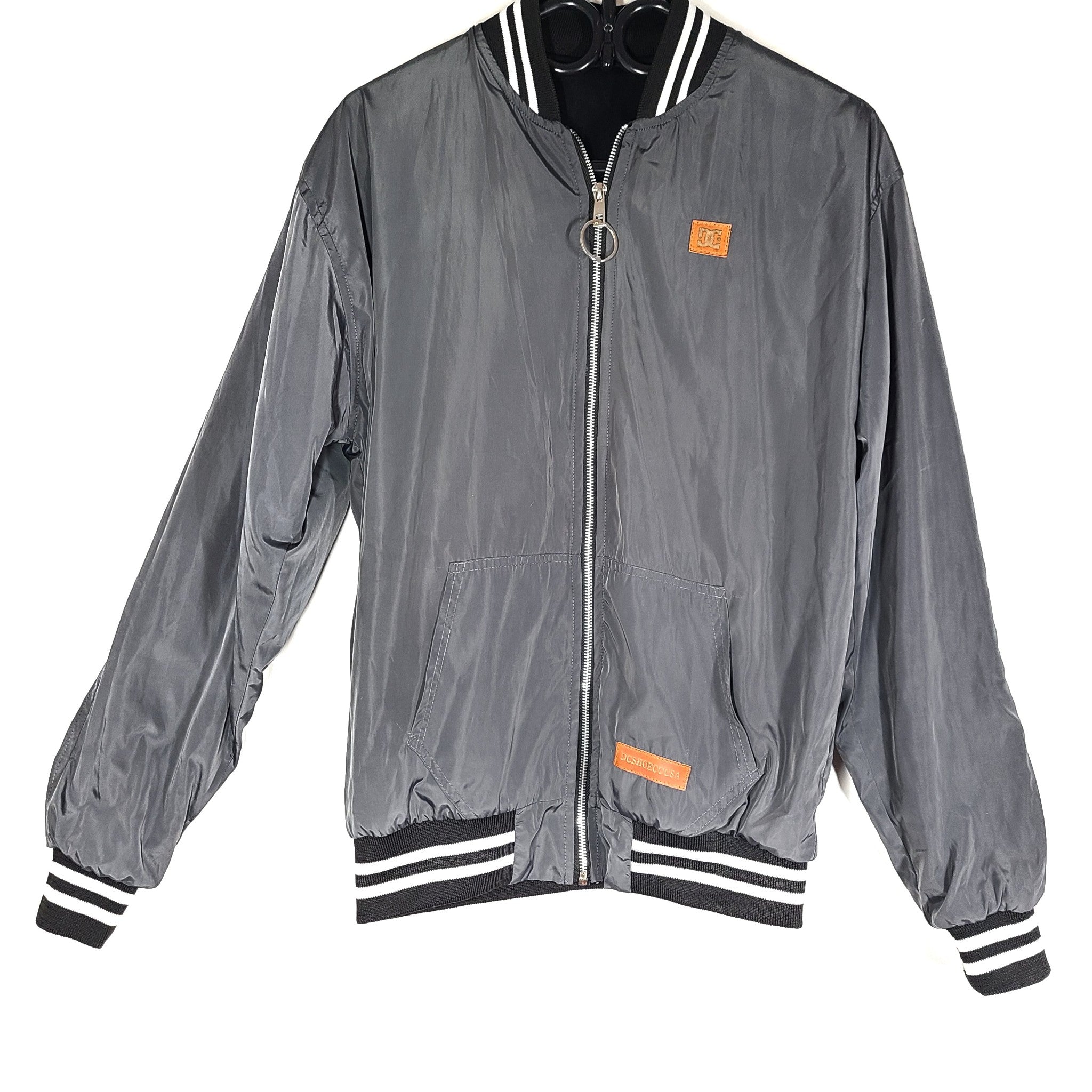 DC Shoes Co Men's Bomber Style Lined Zip Up Vintage Jacket Gray Sz L