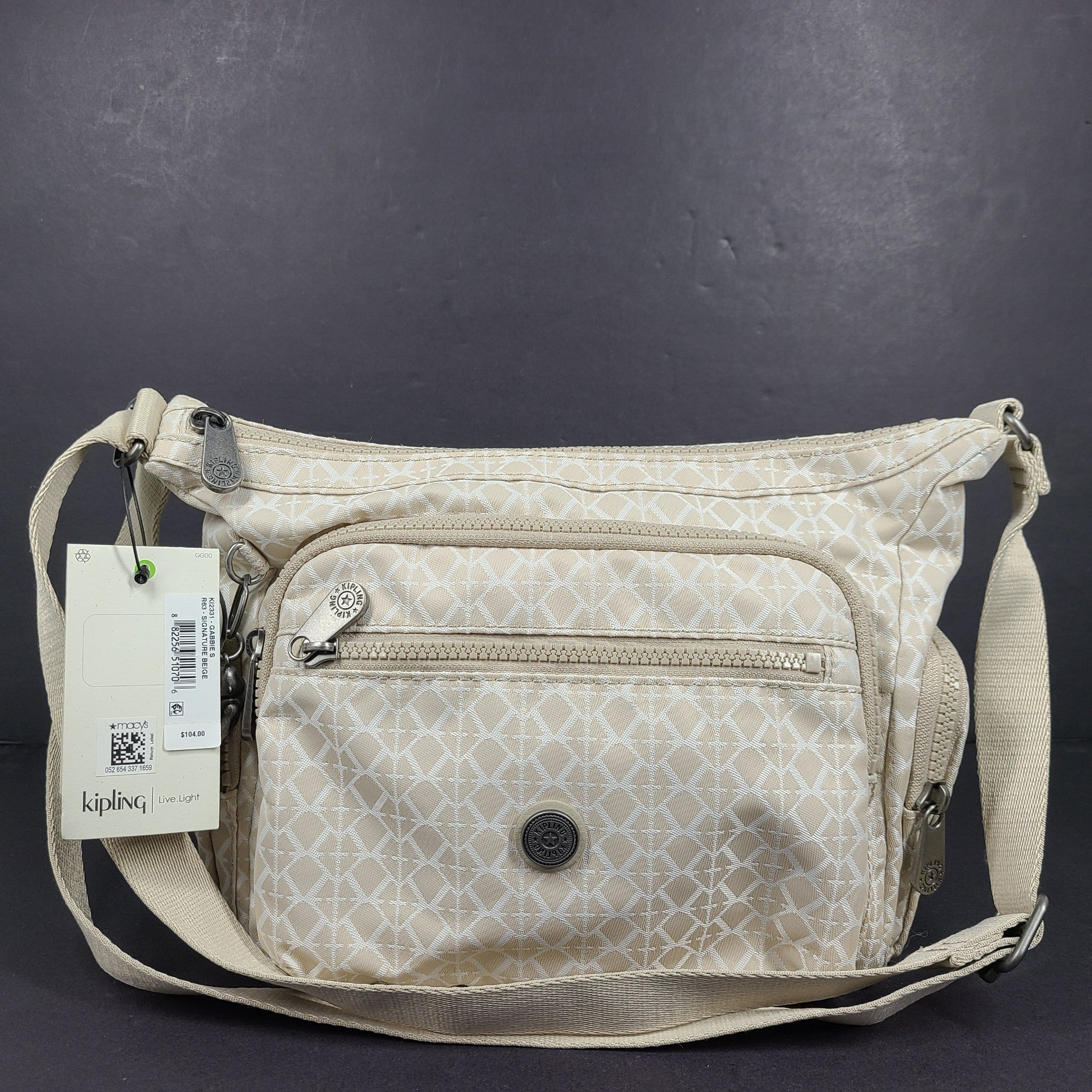 Kipling Women's Gabbie S Crossbody Bag Multiple Pockets Adjustable Strap Beige