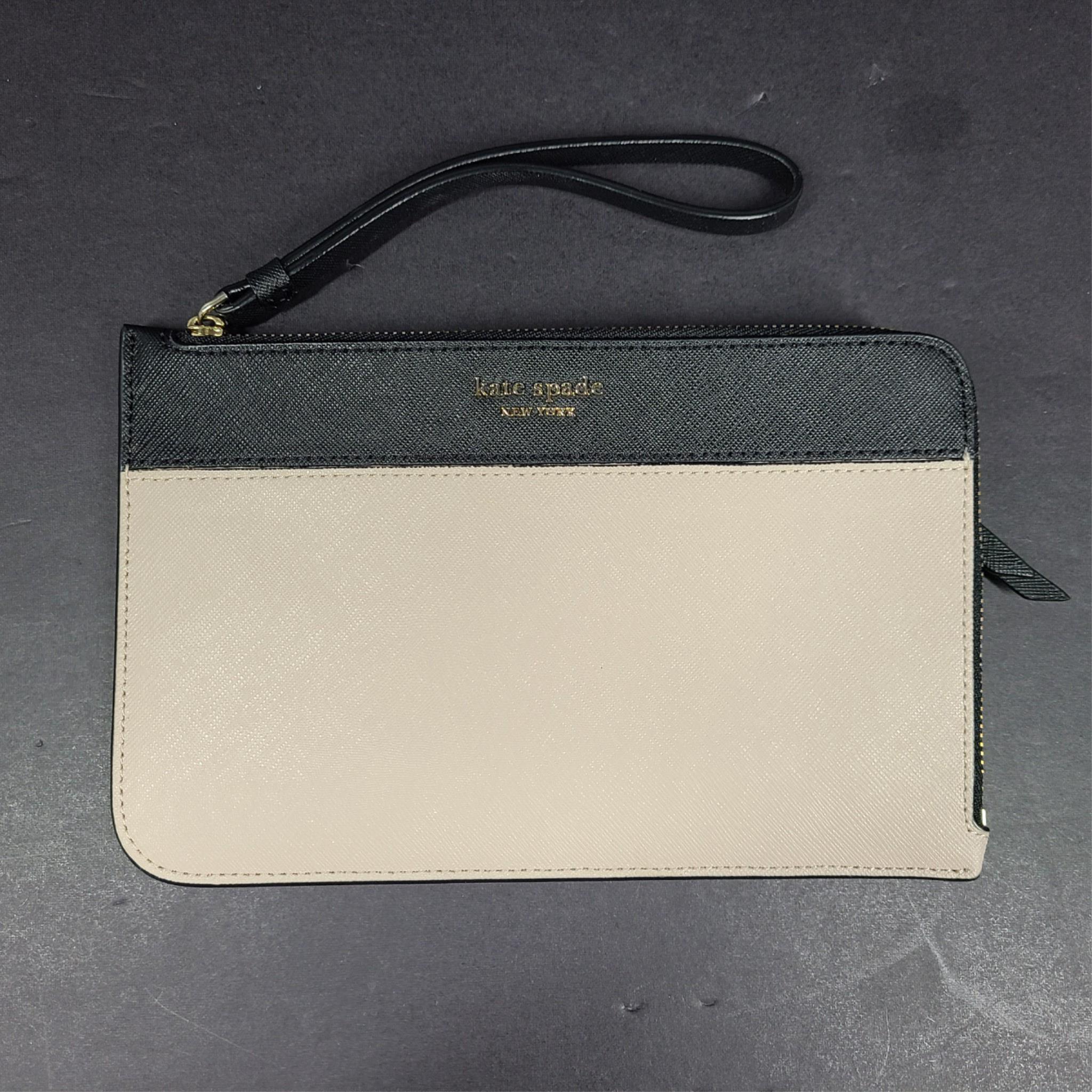 Kate Spade Lucy Colorblock Pebbled Leather Medium L-Zip Wristlet Wallet Beige