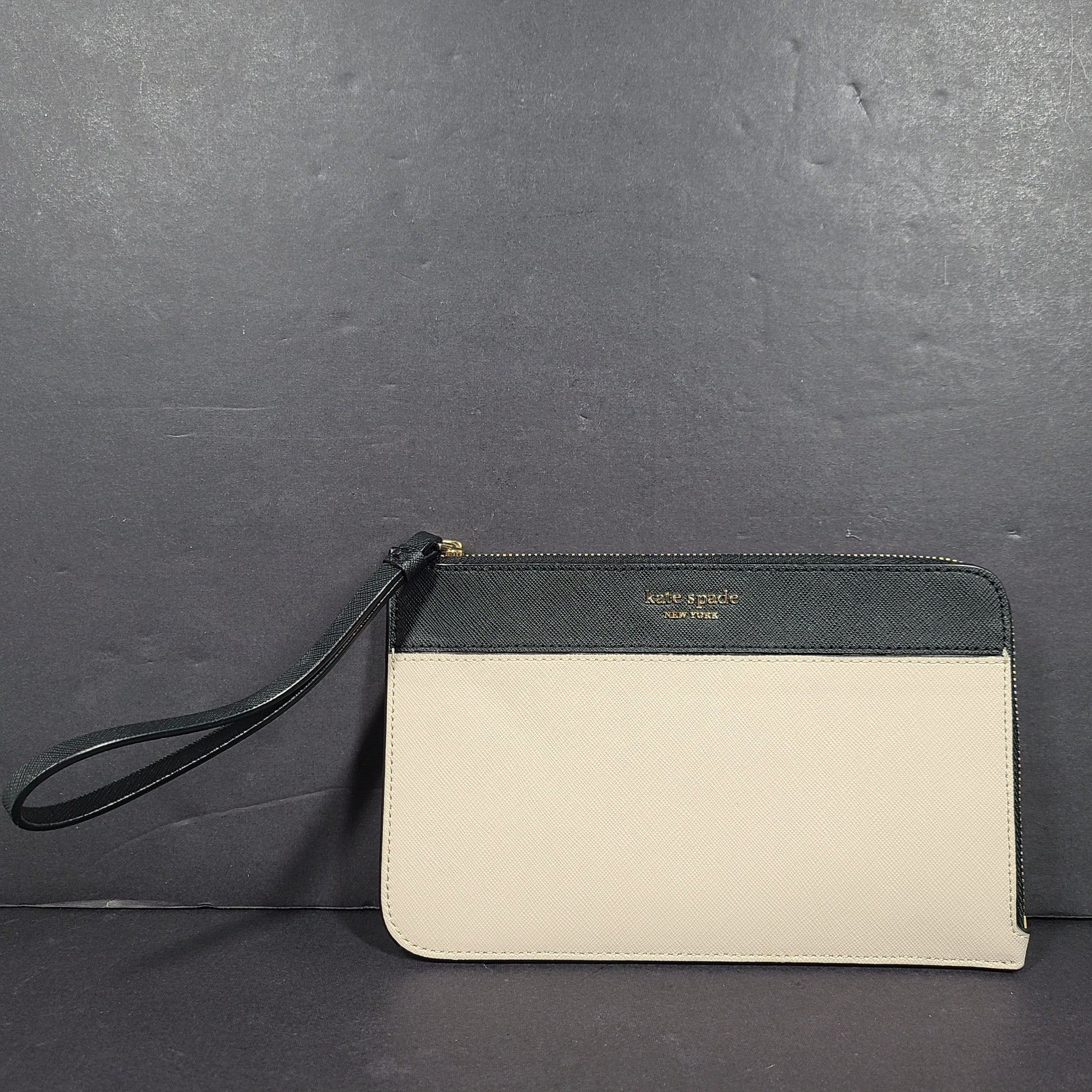 Kate Spade Lucy Colorblock Pebbled Leather Medium L-Zip Wristlet Wallet Beige