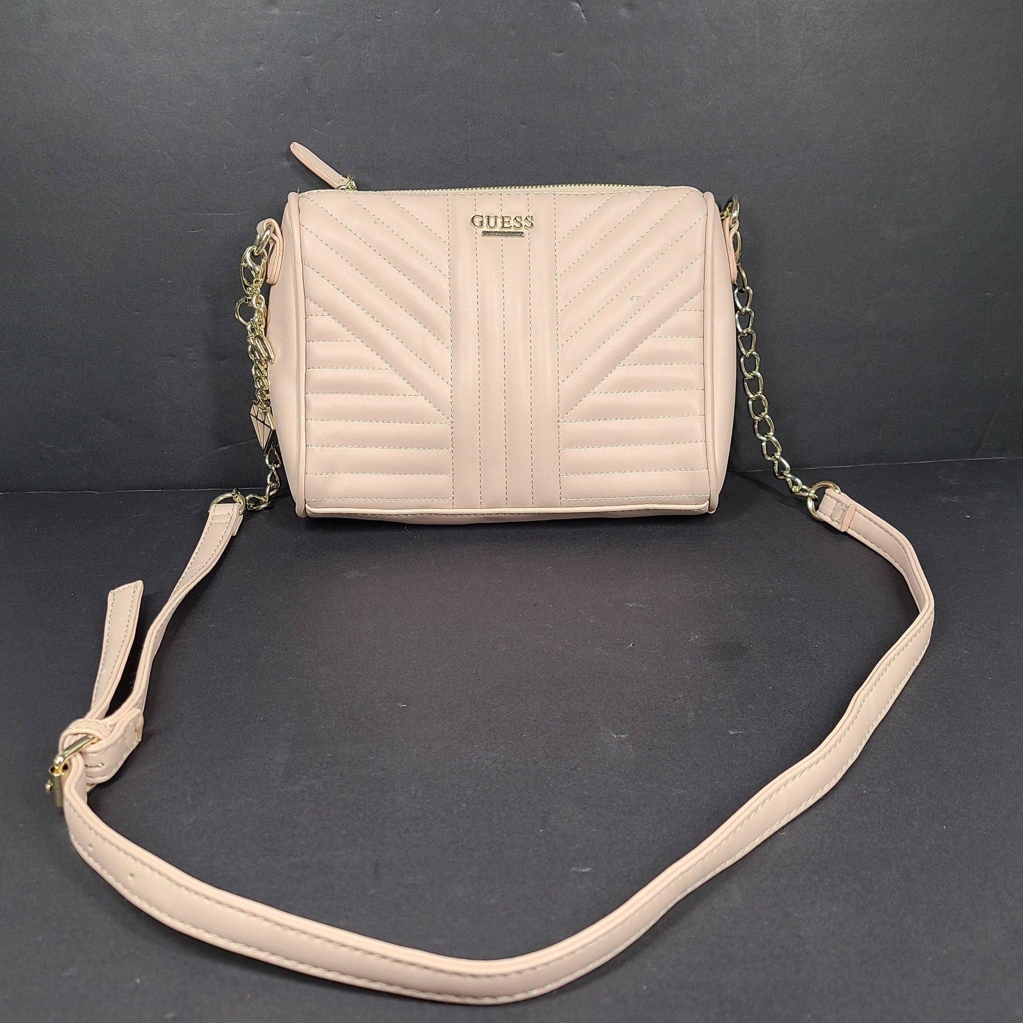 GUESS Marisol Quilted Crossbody Strap Bag Top-Zip Multiple Pockets Pink
