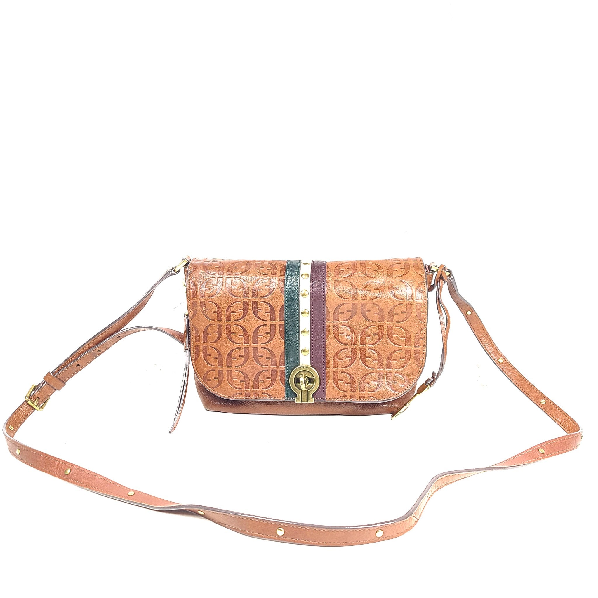 Fossil Maya Crossbody Flap Bag Real Leather Purse ZB7839914 Brown Multi