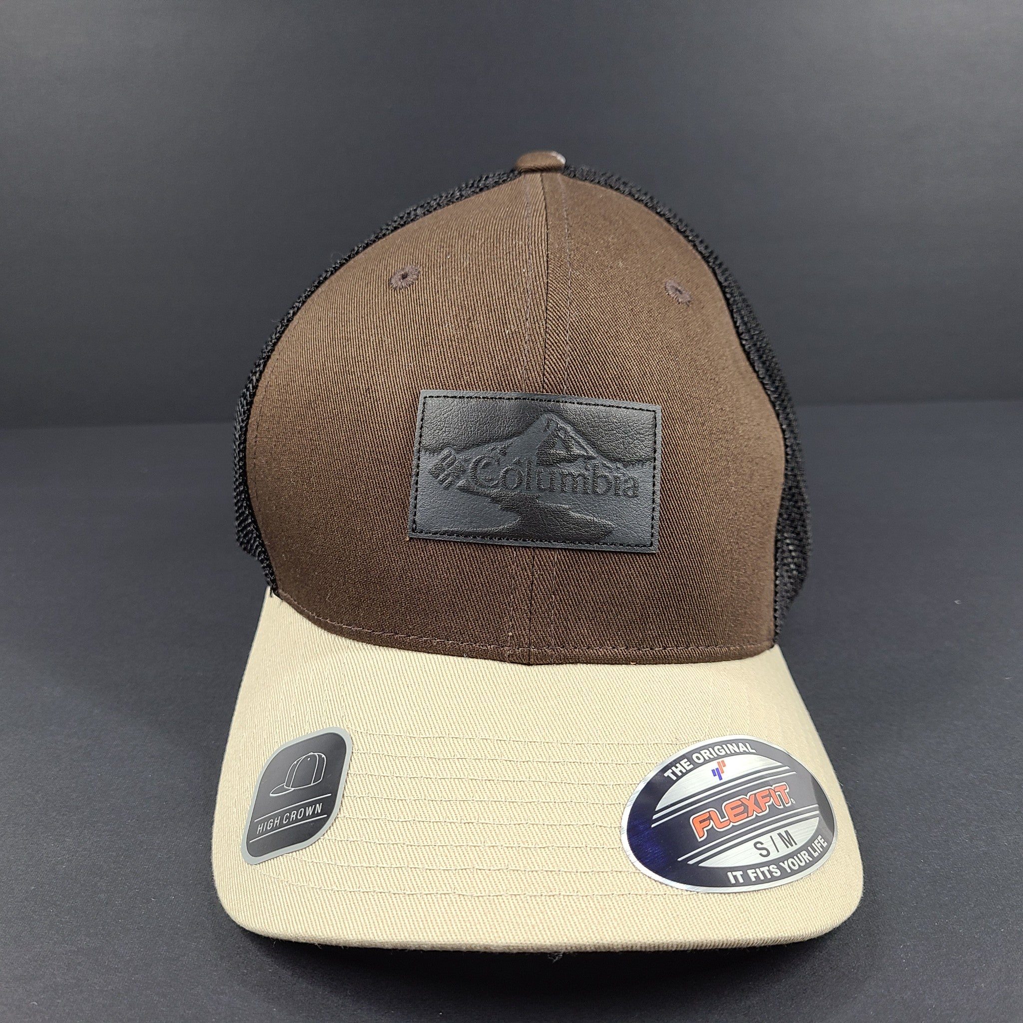 Columbia Adult Rugged Outdoor Flexfit Hat Snapback Mesh Ball Cap Brown Sz S-M