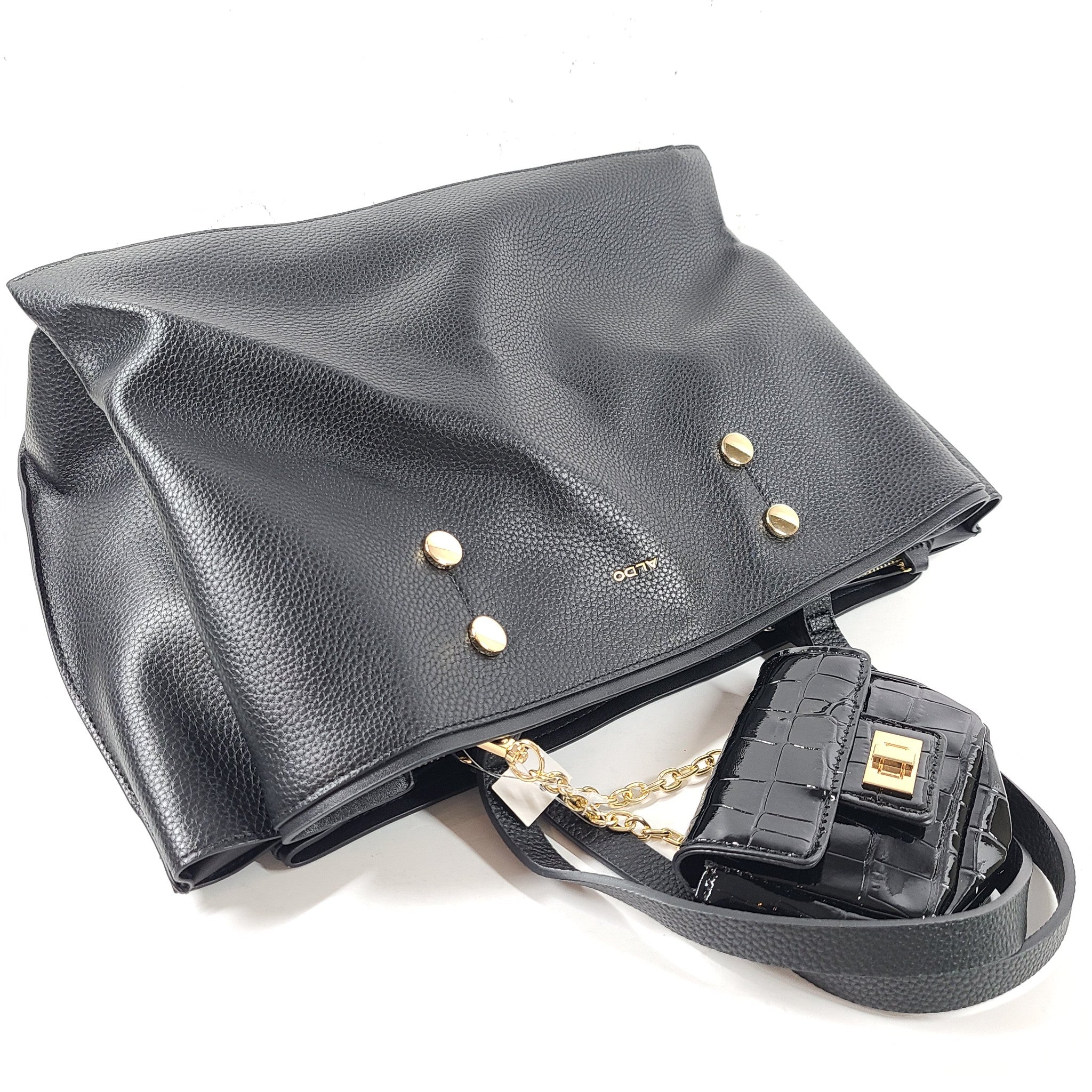 Aldo Women's Lothaytram Tote Bag Large Double Handle Faux Leather Black