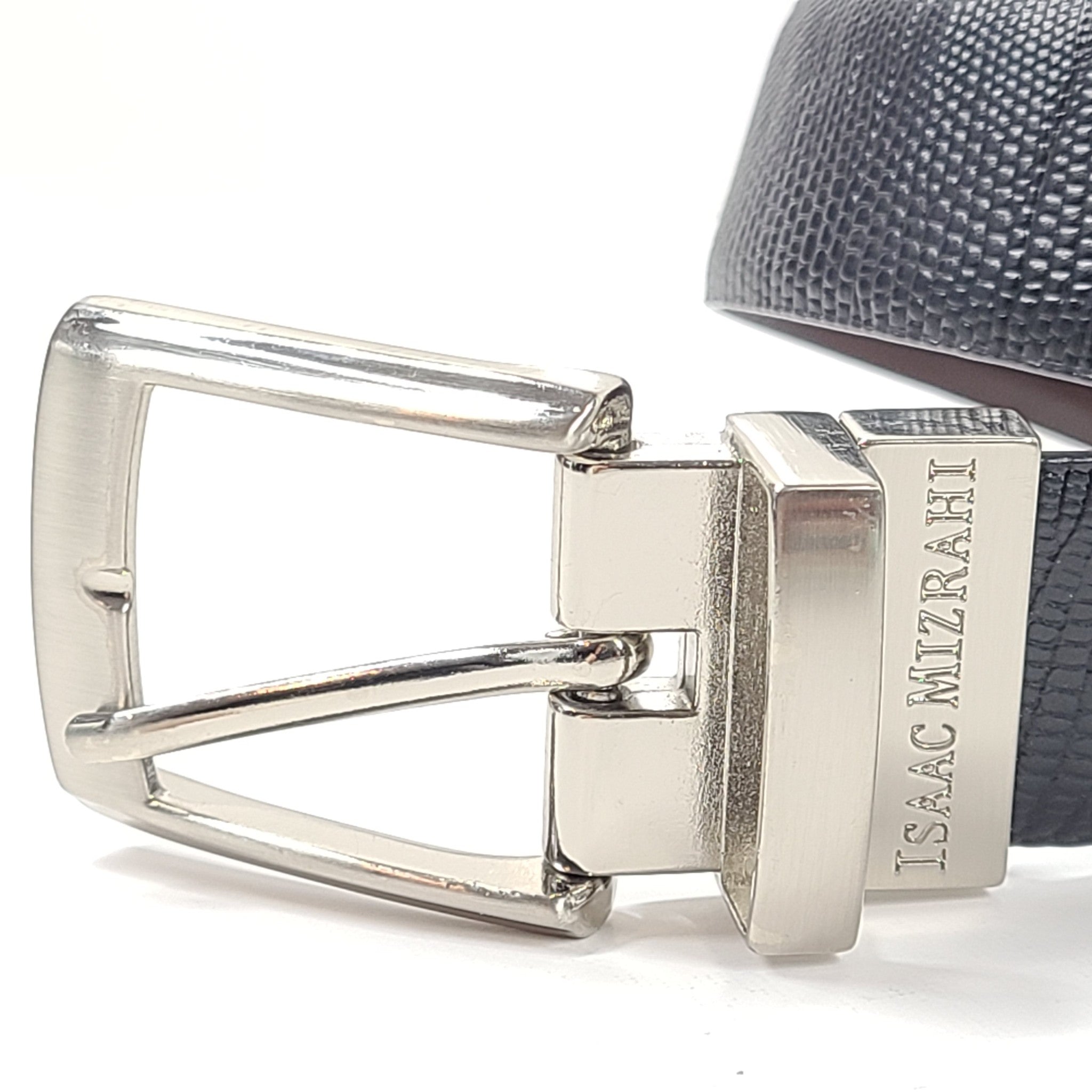 Isaac Mizrahi Men's Lizard Embossed Leather Belt Silver Buckle Black Sz 38
