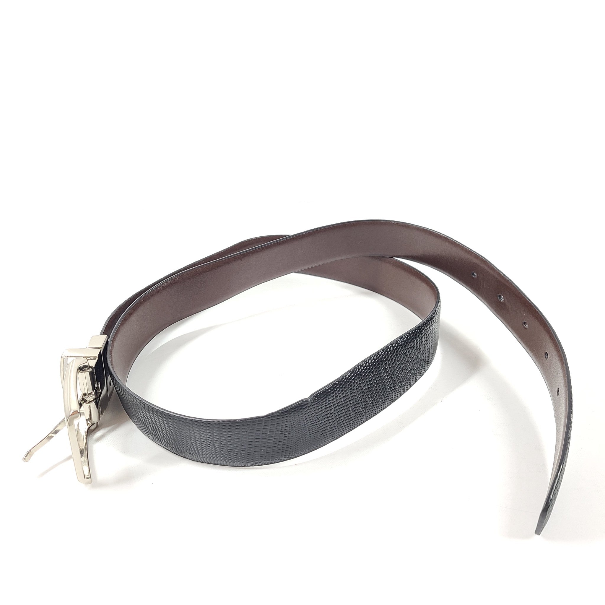 Isaac Mizrahi Men's Lizard Embossed Leather Belt Silver Buckle Black Sz 38
