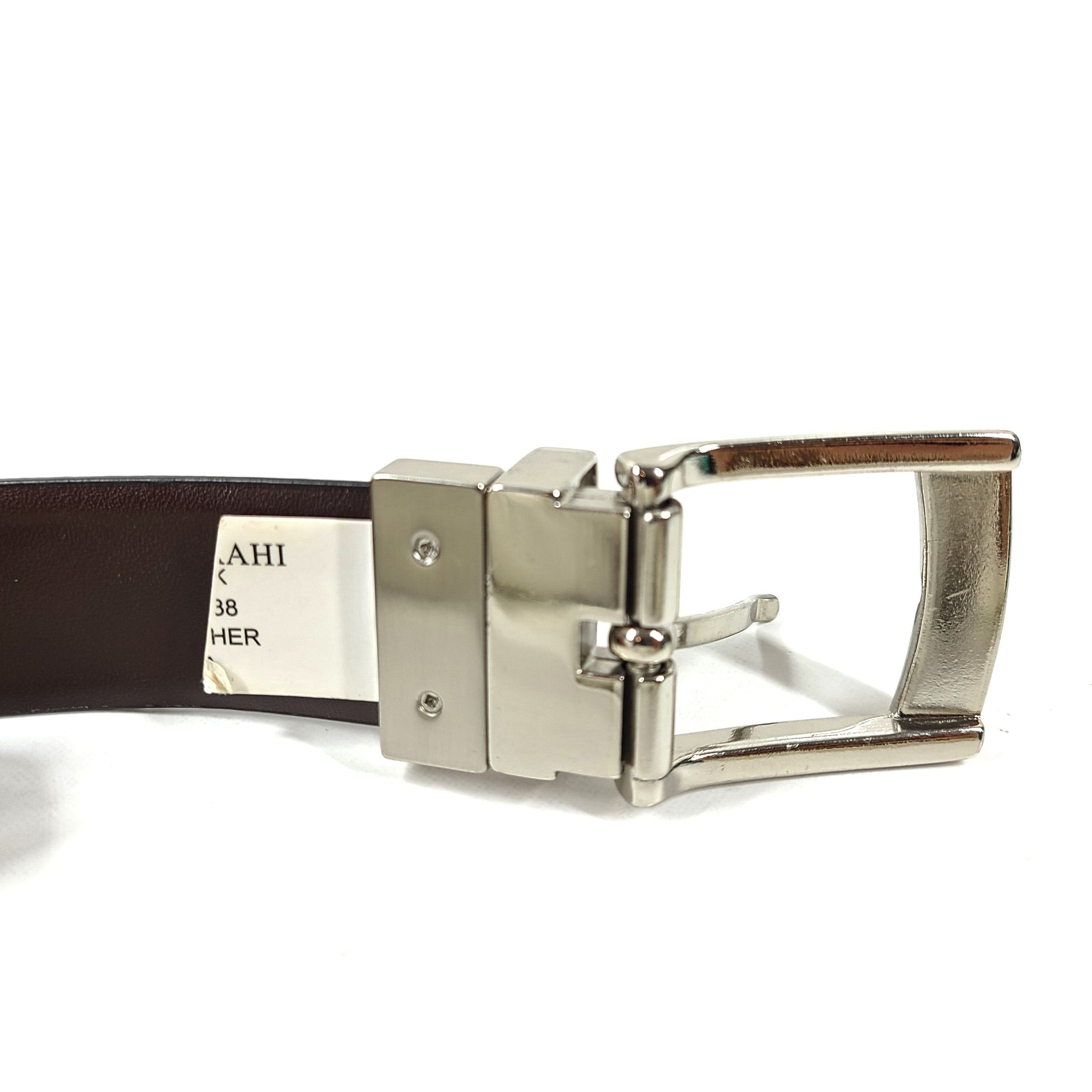 Isaac Mizrahi Men's Lizard Embossed Leather Belt Silver Buckle Black Sz 38