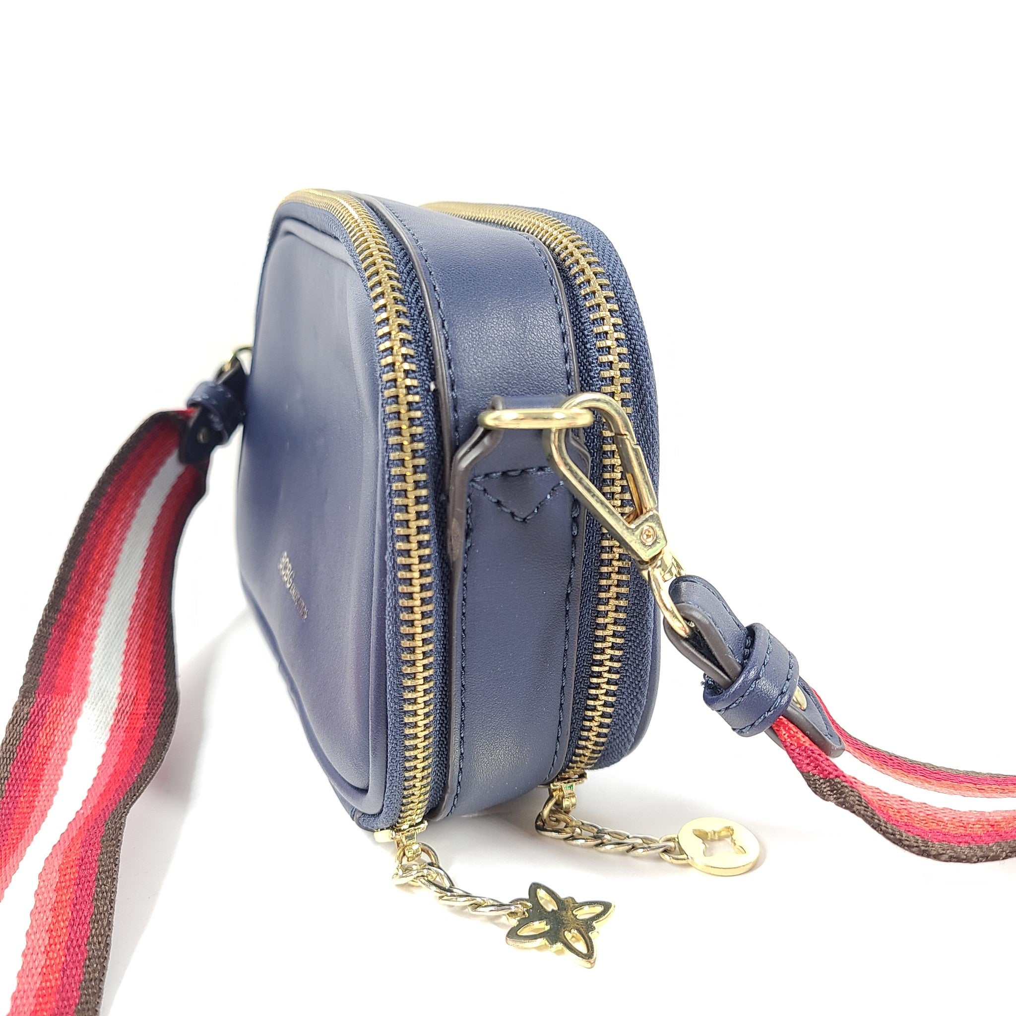 BCBGeneration Quinn Double Entry Crossbody Bag Faux Leather Zip Around Blue