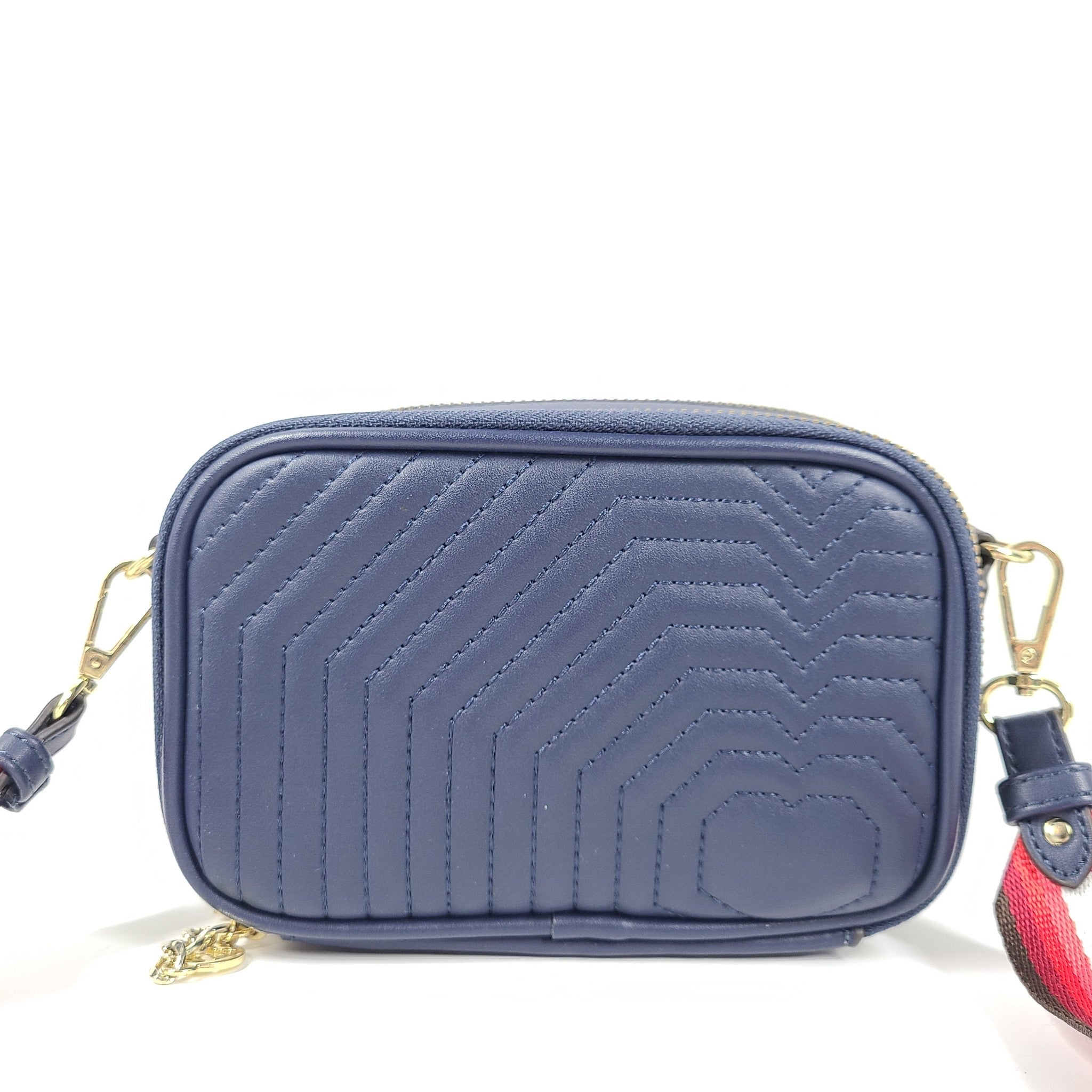 BCBGeneration Quinn Double Entry Crossbody Bag Faux Leather Zip Around Blue