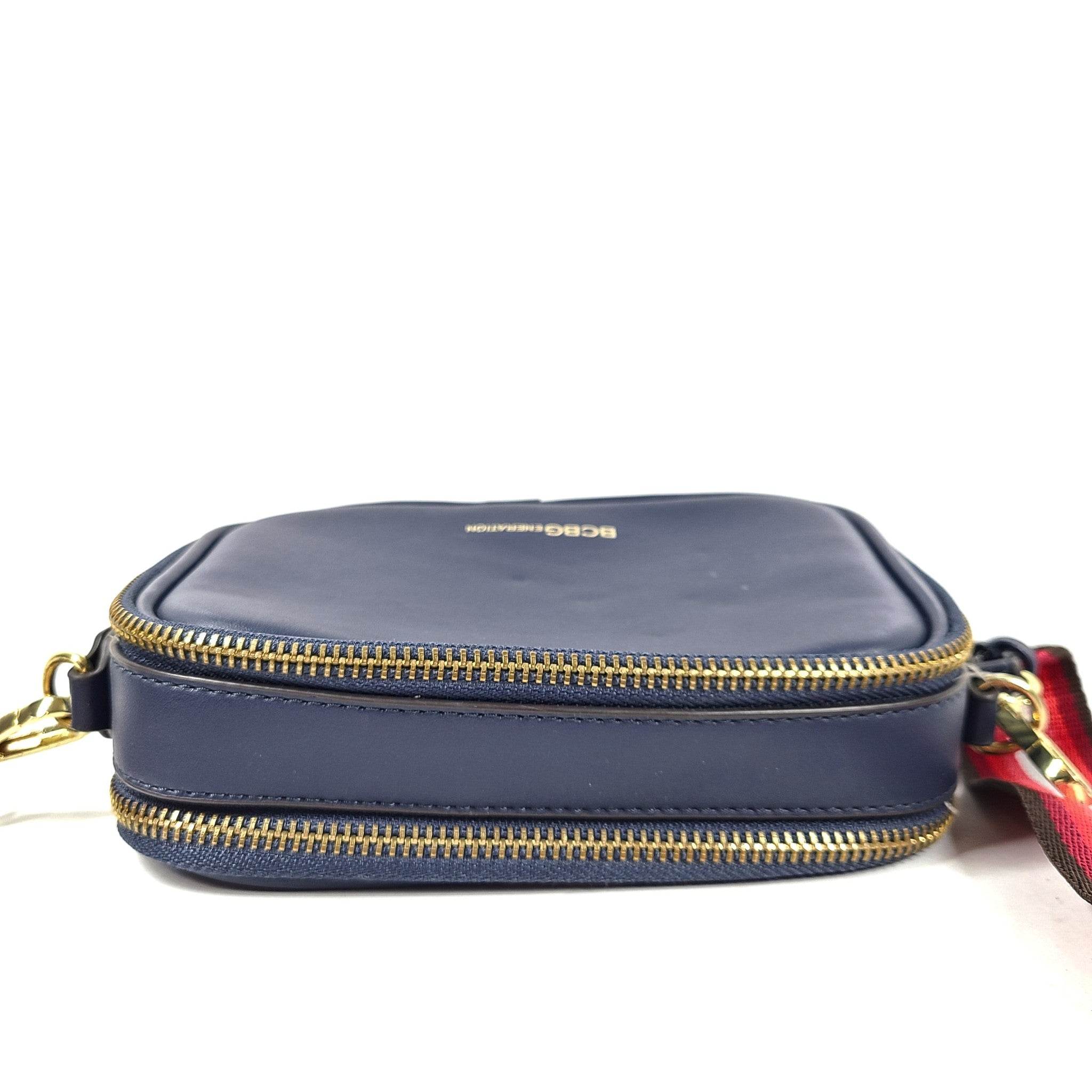 BCBGeneration Quinn Double Entry Crossbody Bag Faux Leather Zip Around Blue