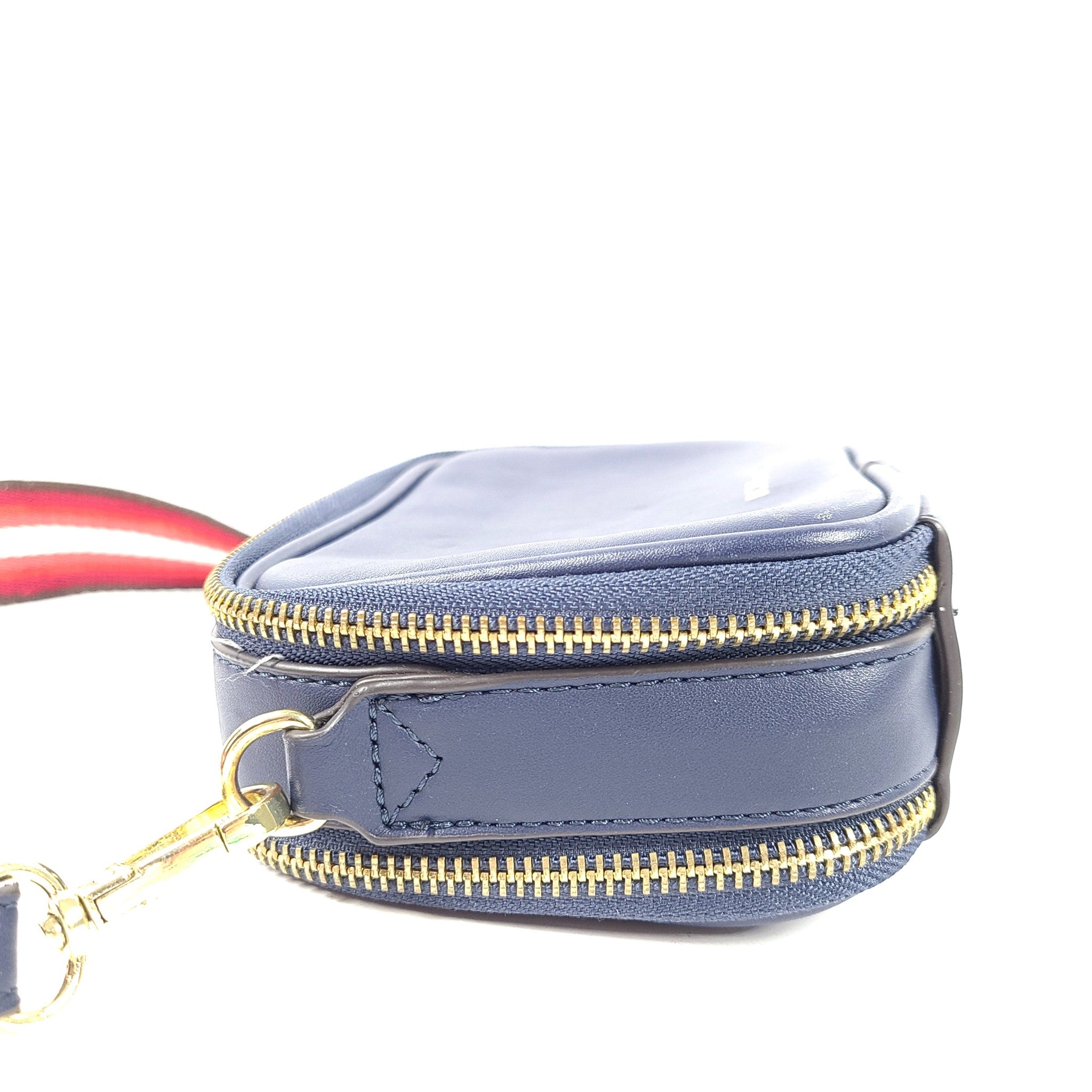 BCBGeneration Quinn Double Entry Crossbody Bag Faux Leather Zip Around Blue