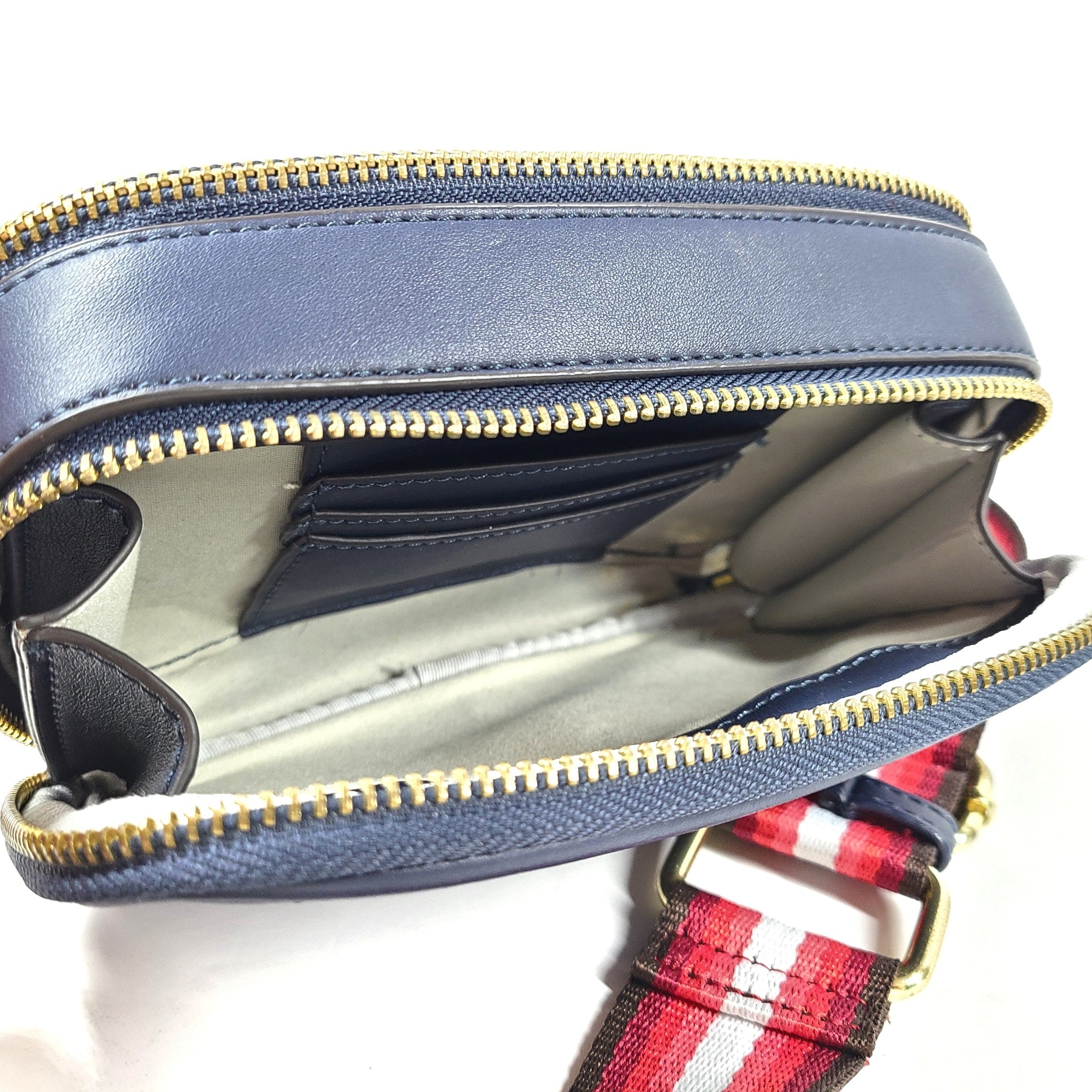 BCBGeneration Quinn Double Entry Crossbody Bag Faux Leather Zip Around Blue