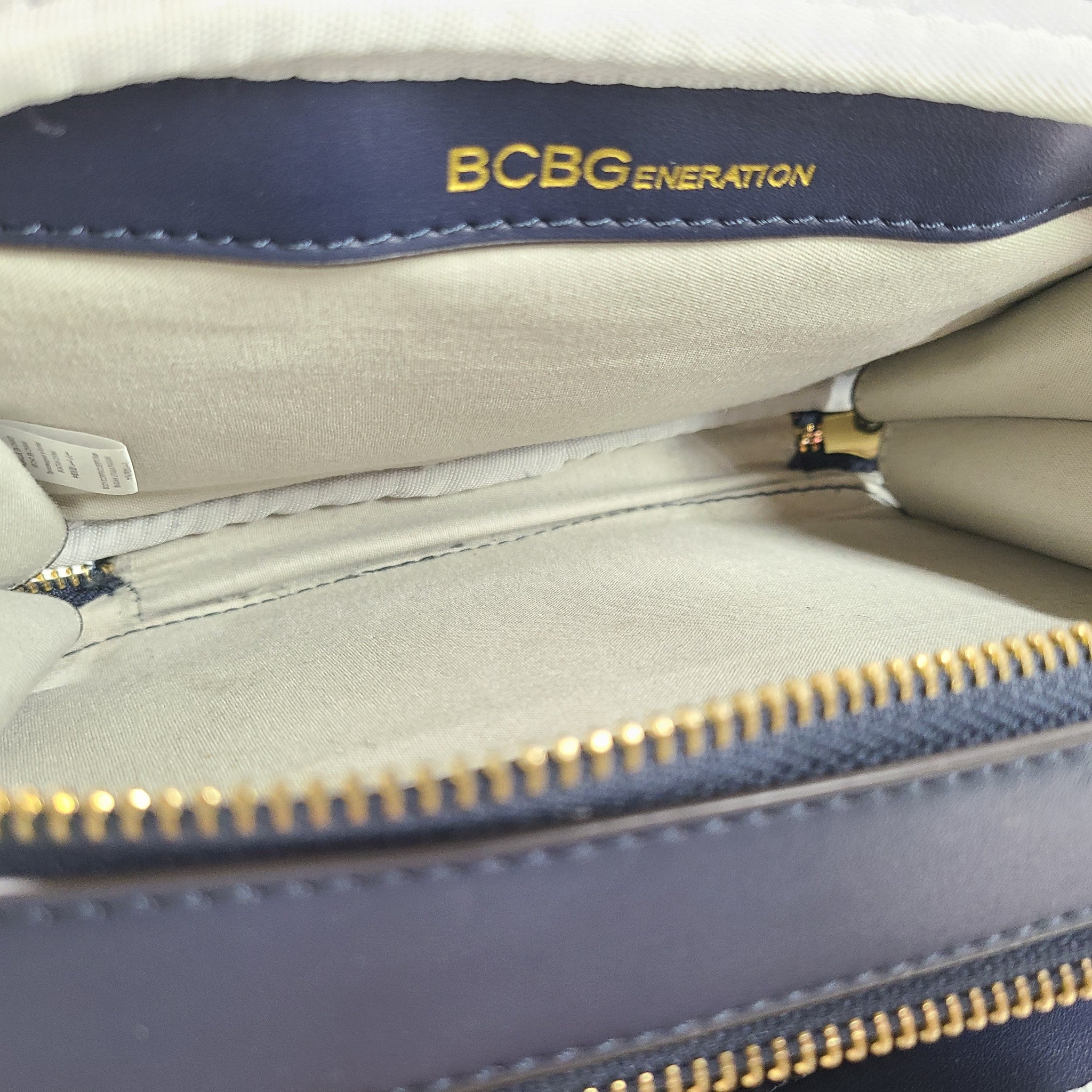 BCBGeneration Quinn Double Entry Crossbody Bag Faux Leather Zip Around Blue