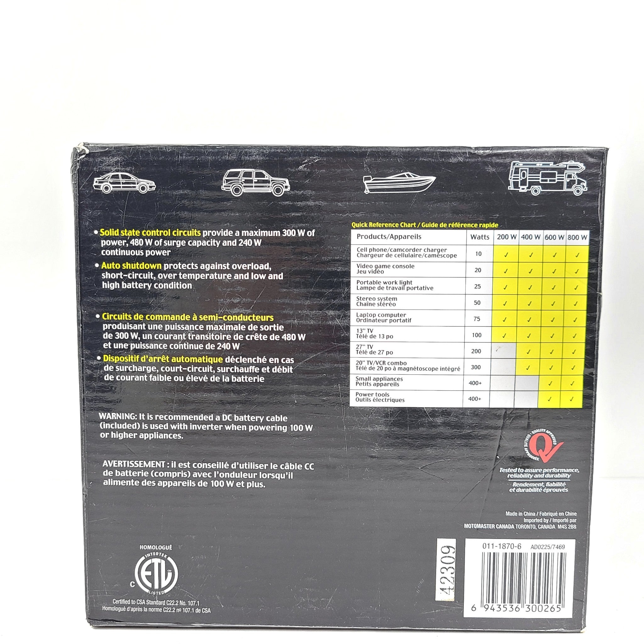 Motomaster Eliminator Mobile Power Inverter 300W 011-1870-6