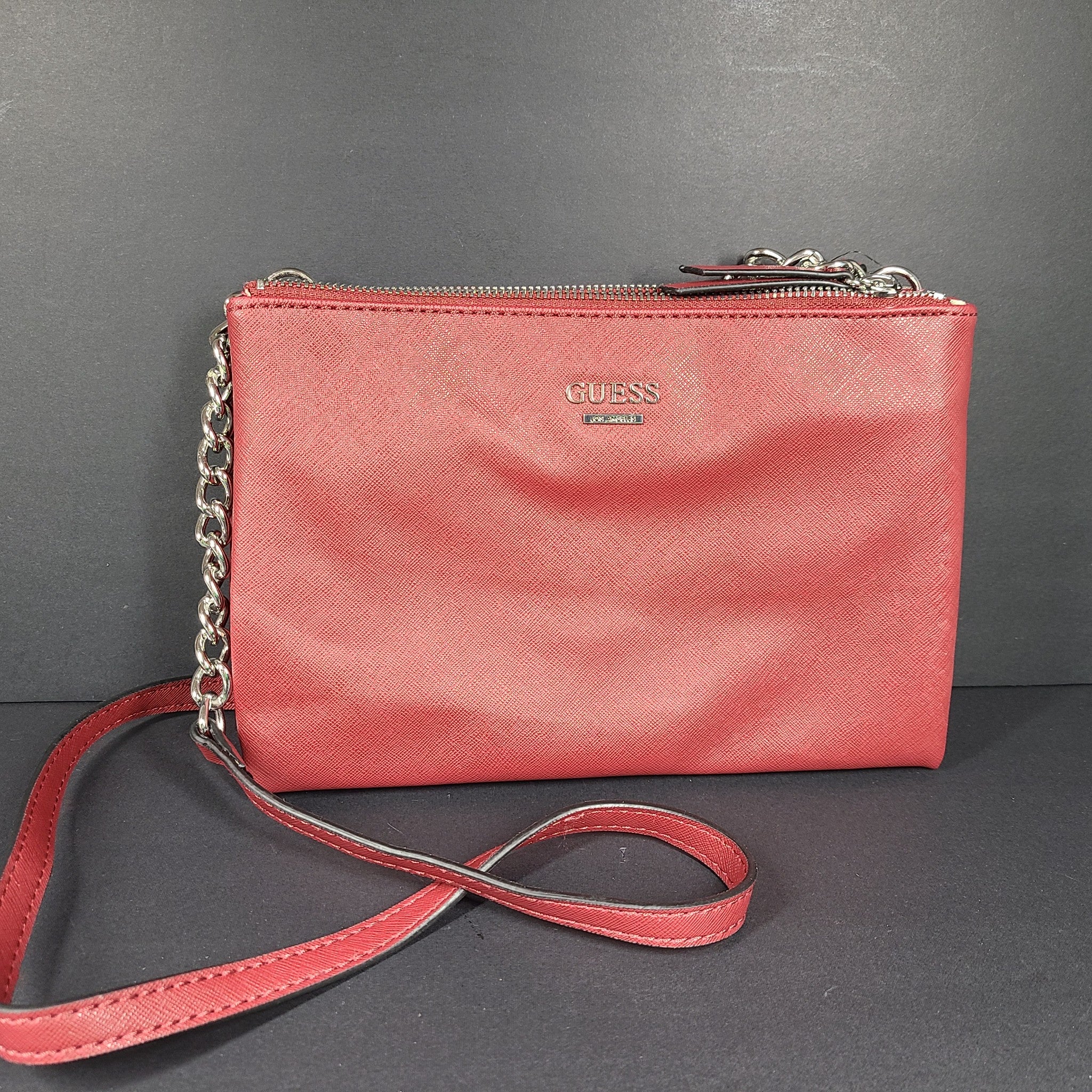 GUESS Kalei Mini Double Zip Crossbody Strap Bag Top-Zip Pockets Cranberry Red