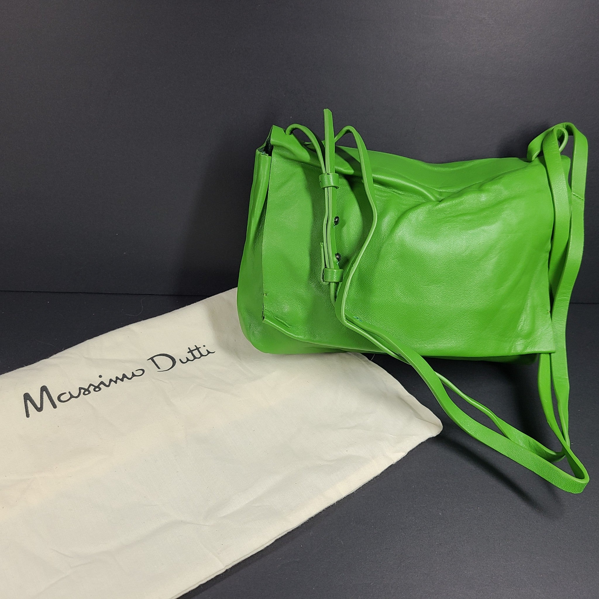 Massimo Dutti Nappa Leather Crossbody Bag Flap Closure Shoulder Bag Small Green