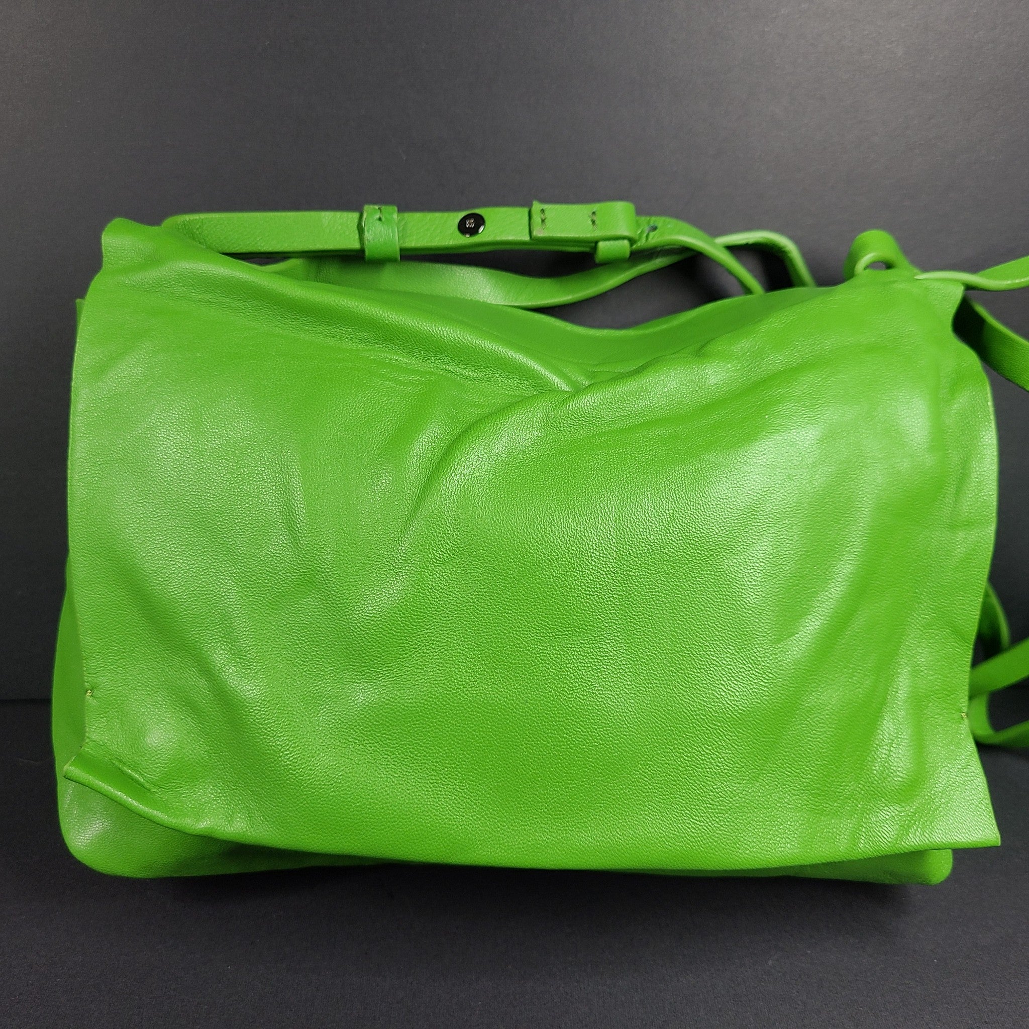Massimo Dutti Nappa Leather Crossbody Bag Flap Closure Shoulder Bag Small Green