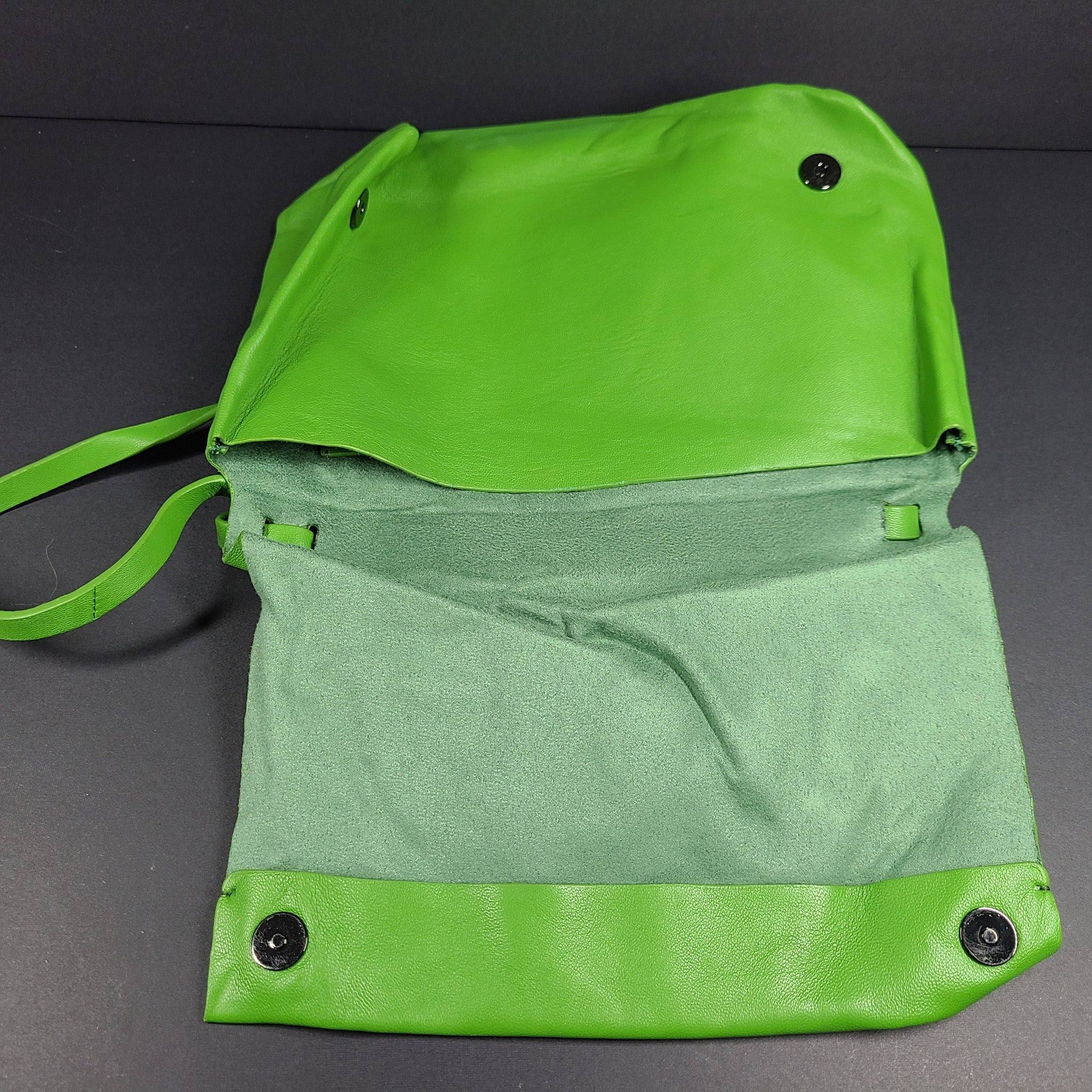 Massimo Dutti Nappa Leather Crossbody Bag Flap Closure Shoulder Bag Small Green