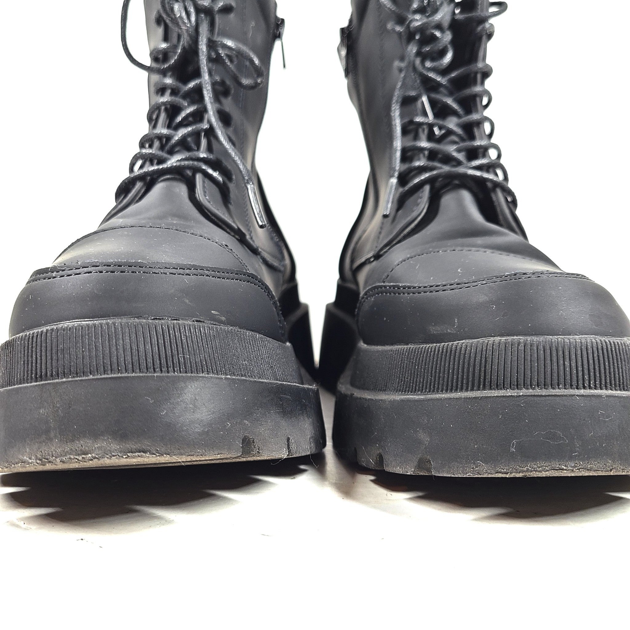 River Island Women's Lace Up Boots Shoes Chunky Eco Leather Black Size 7