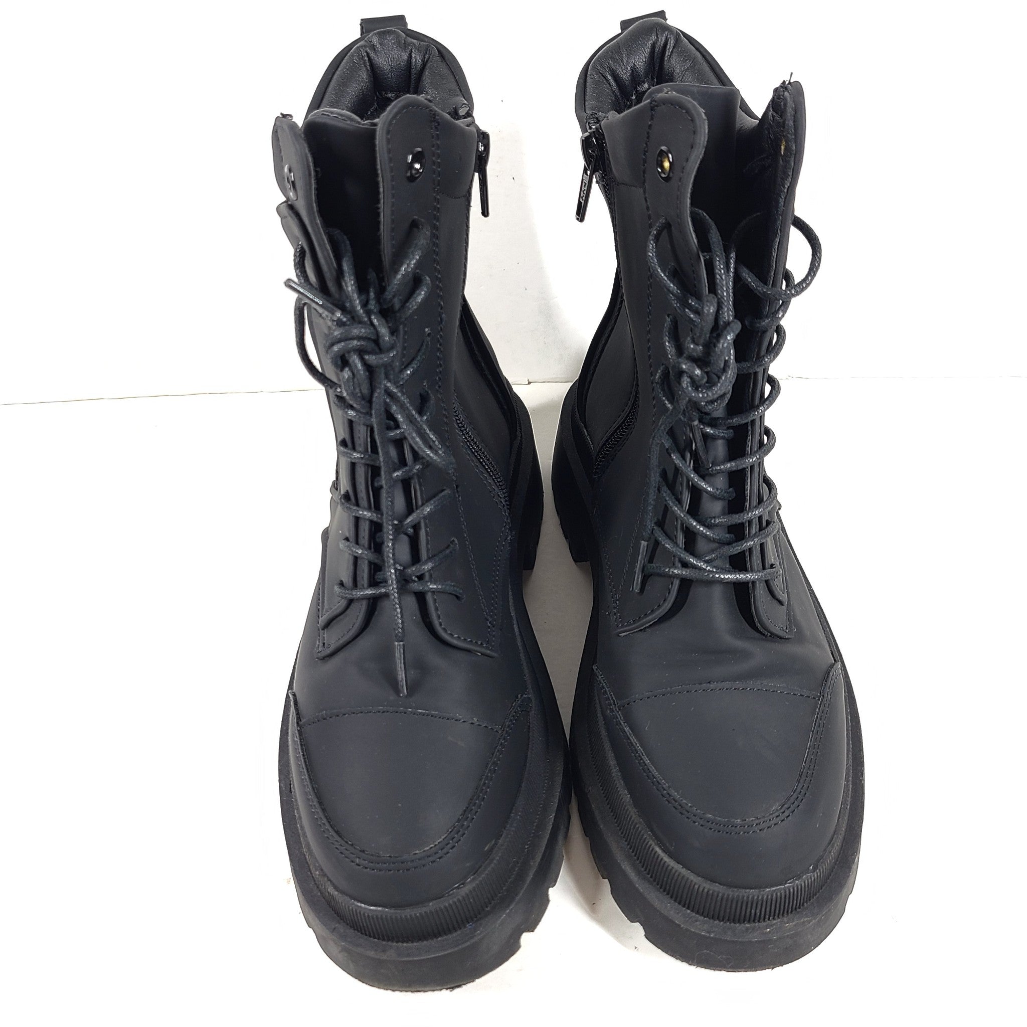 River Island Women's Lace Up Boots Shoes Chunky Eco Leather Black Size 7