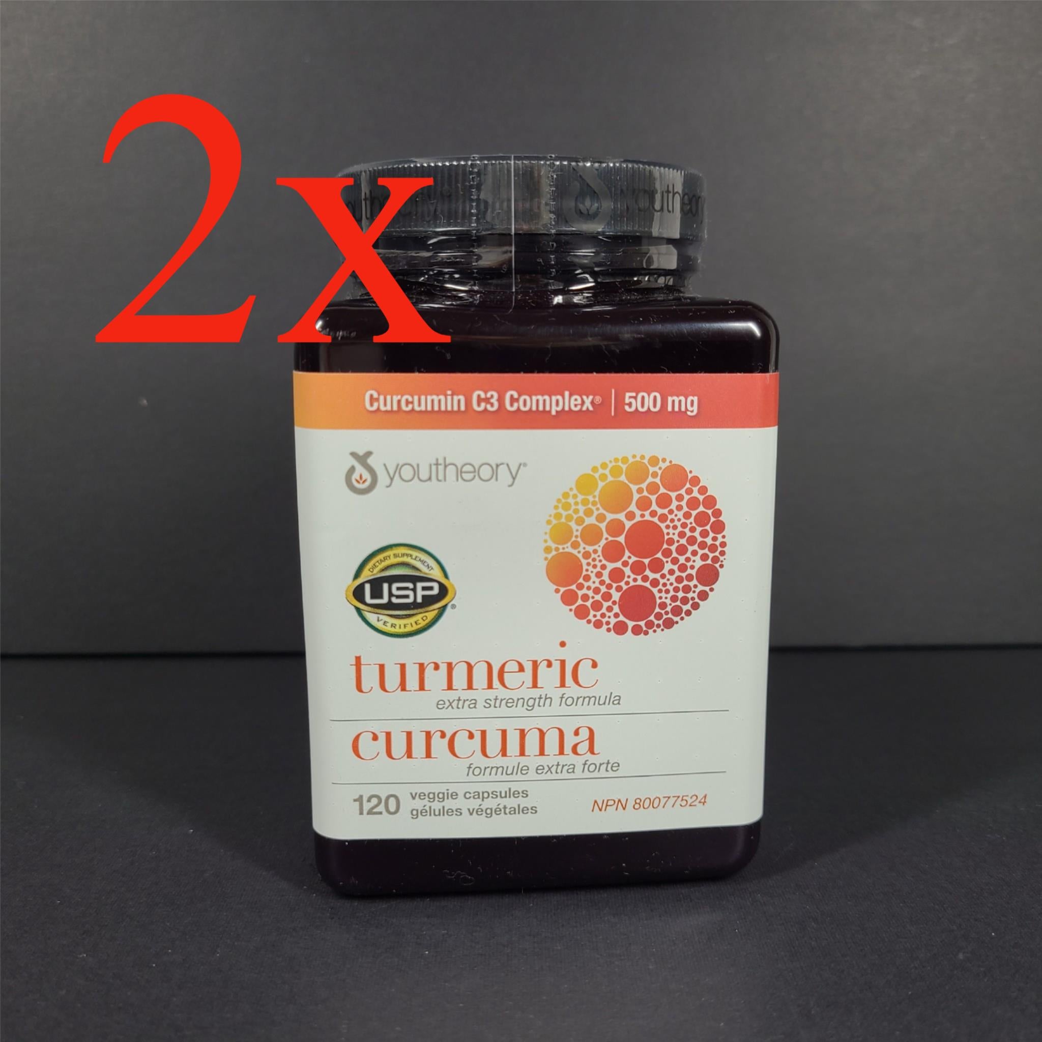 2 x 120 Ct Youtheory Turmeric Extra Strength Formula 500 mg 07/25
