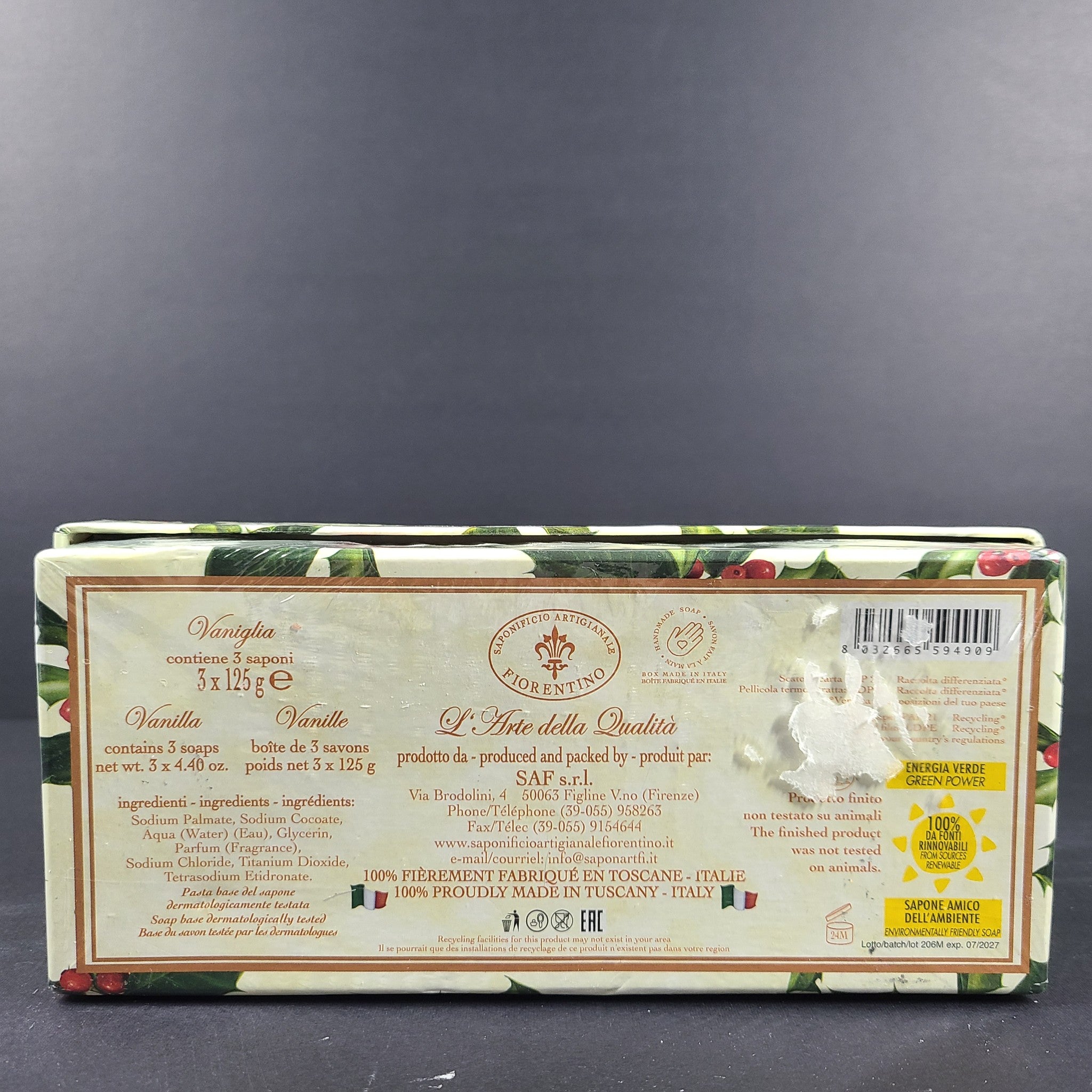 Gift Set 3 x Handmade Soap Vanilla Scent Made in Tuscany Italy