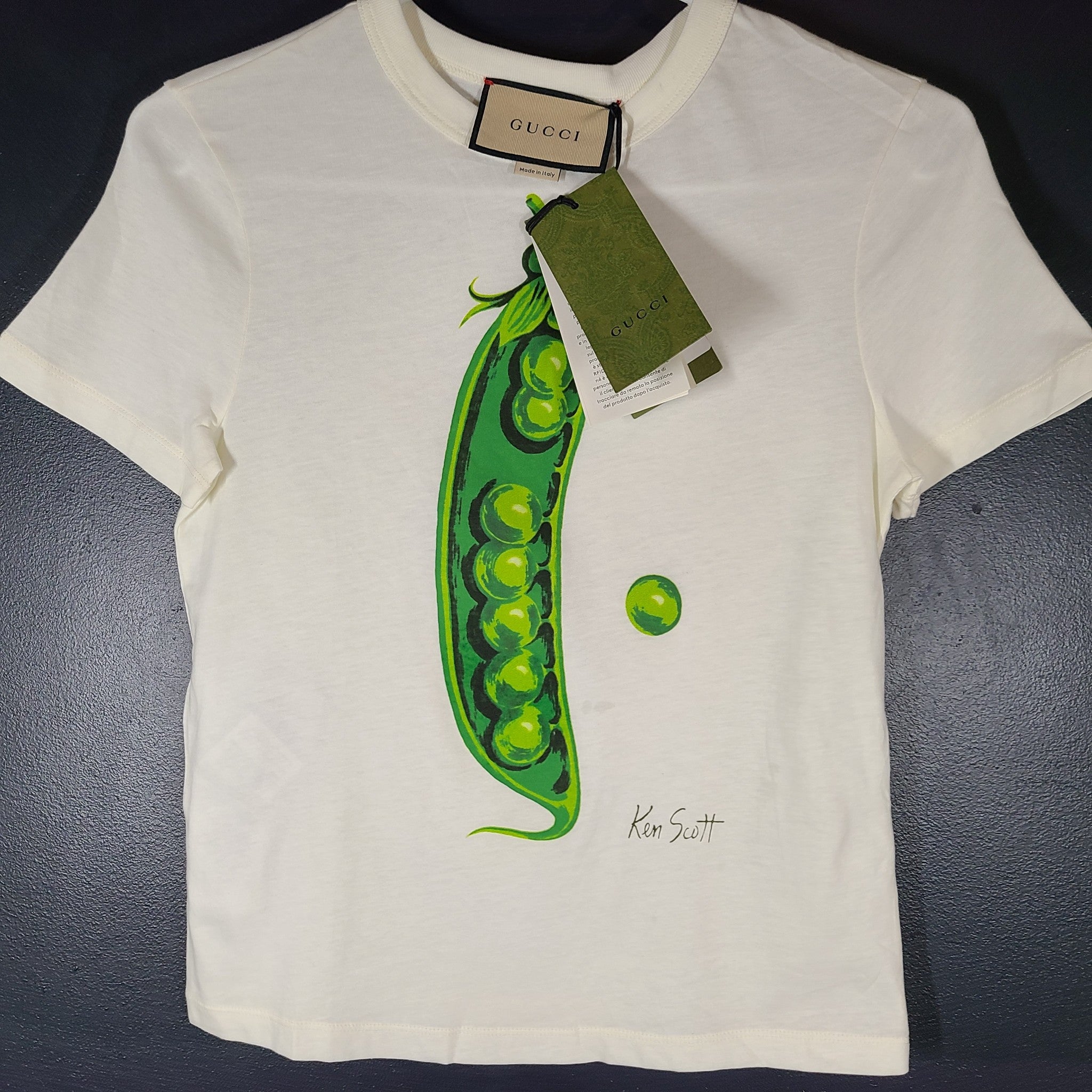 Gucci & Ken Scott Women's Pea Print T-Shirt Cotton 652000 Ivory XS NWT