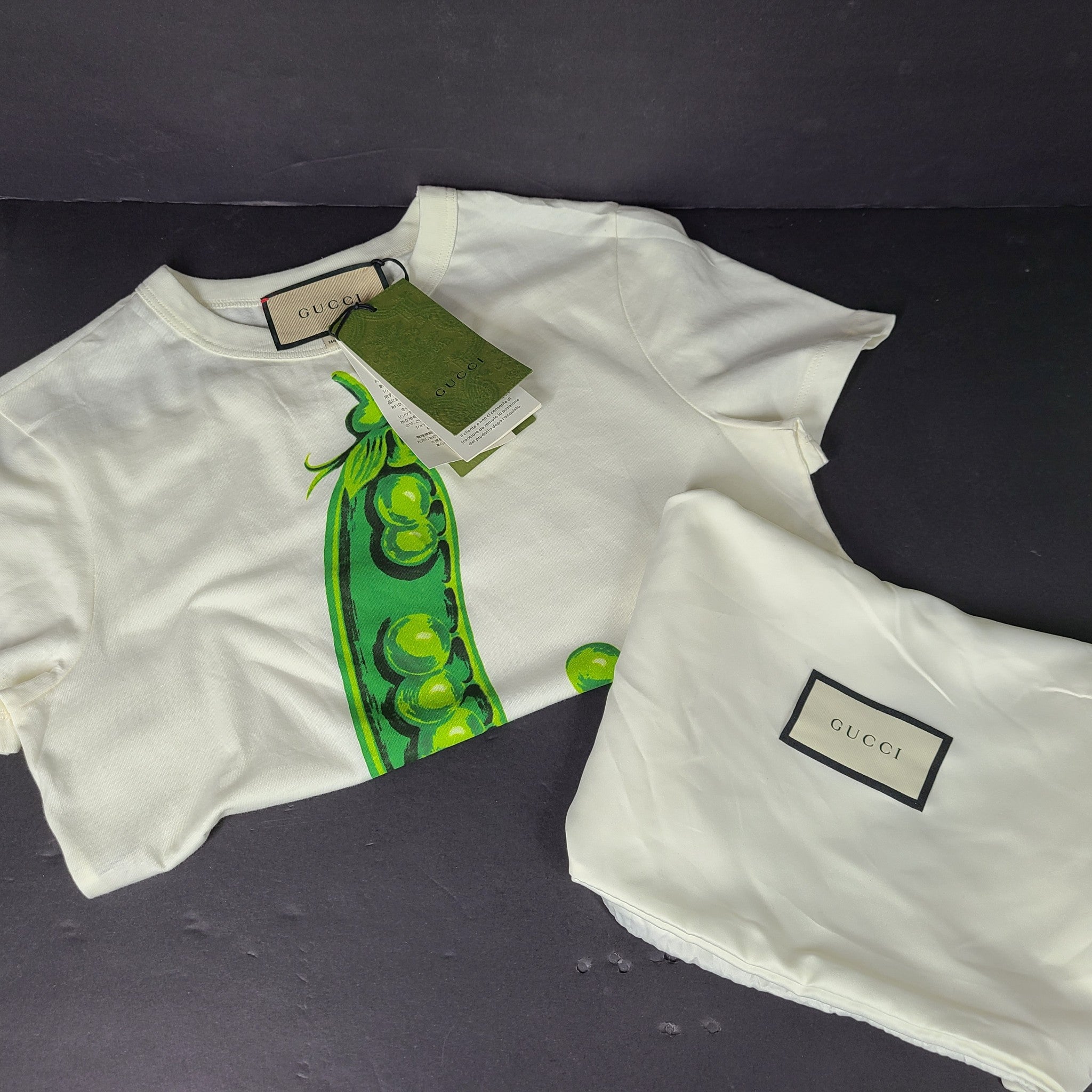 Gucci & Ken Scott Women's Pea Print T-Shirt Cotton 652000 Ivory XS NWT