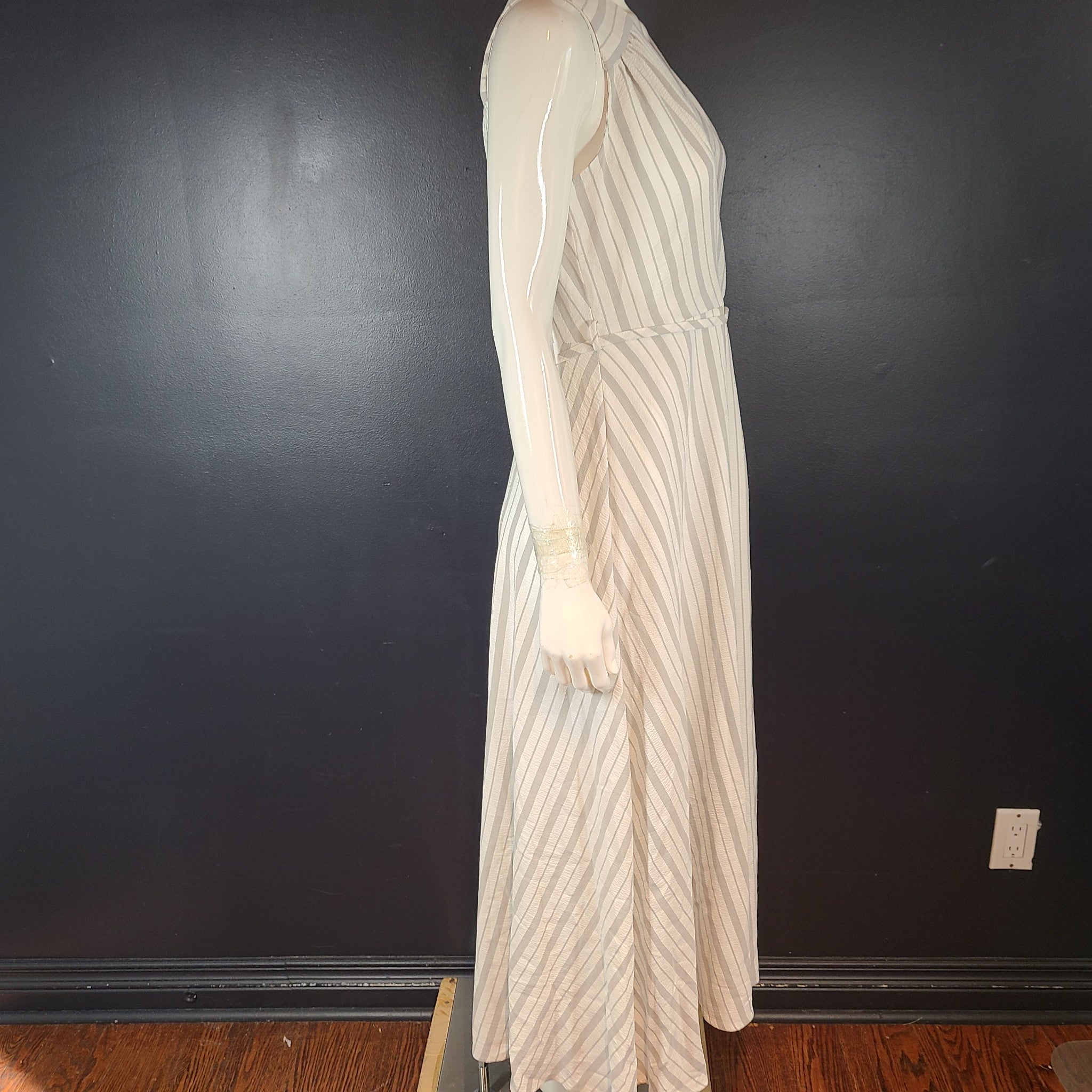 Calvin Klein Women's Sleeveless V-Neck Maxi Wrap Dress Striped Gray 8