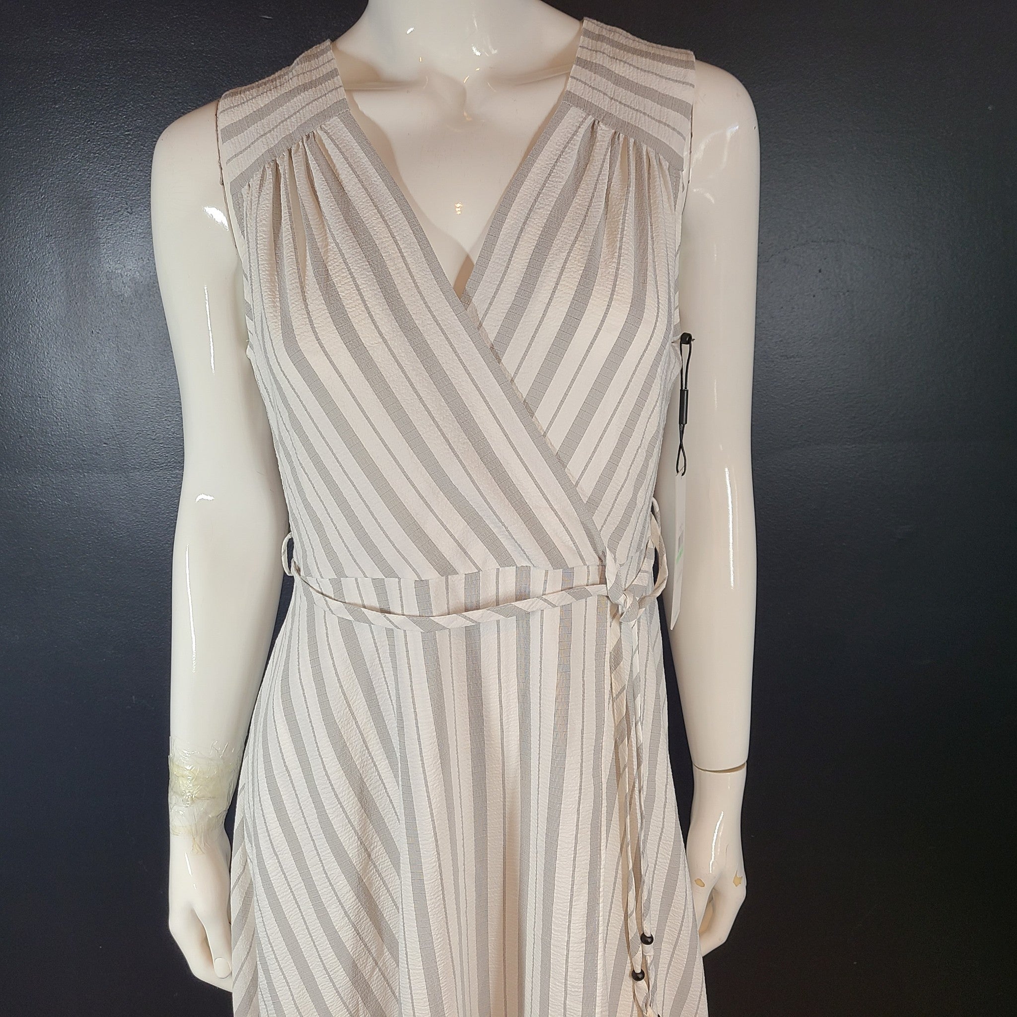 Calvin Klein Women's Sleeveless V-Neck Maxi Wrap Dress Striped Gray 8