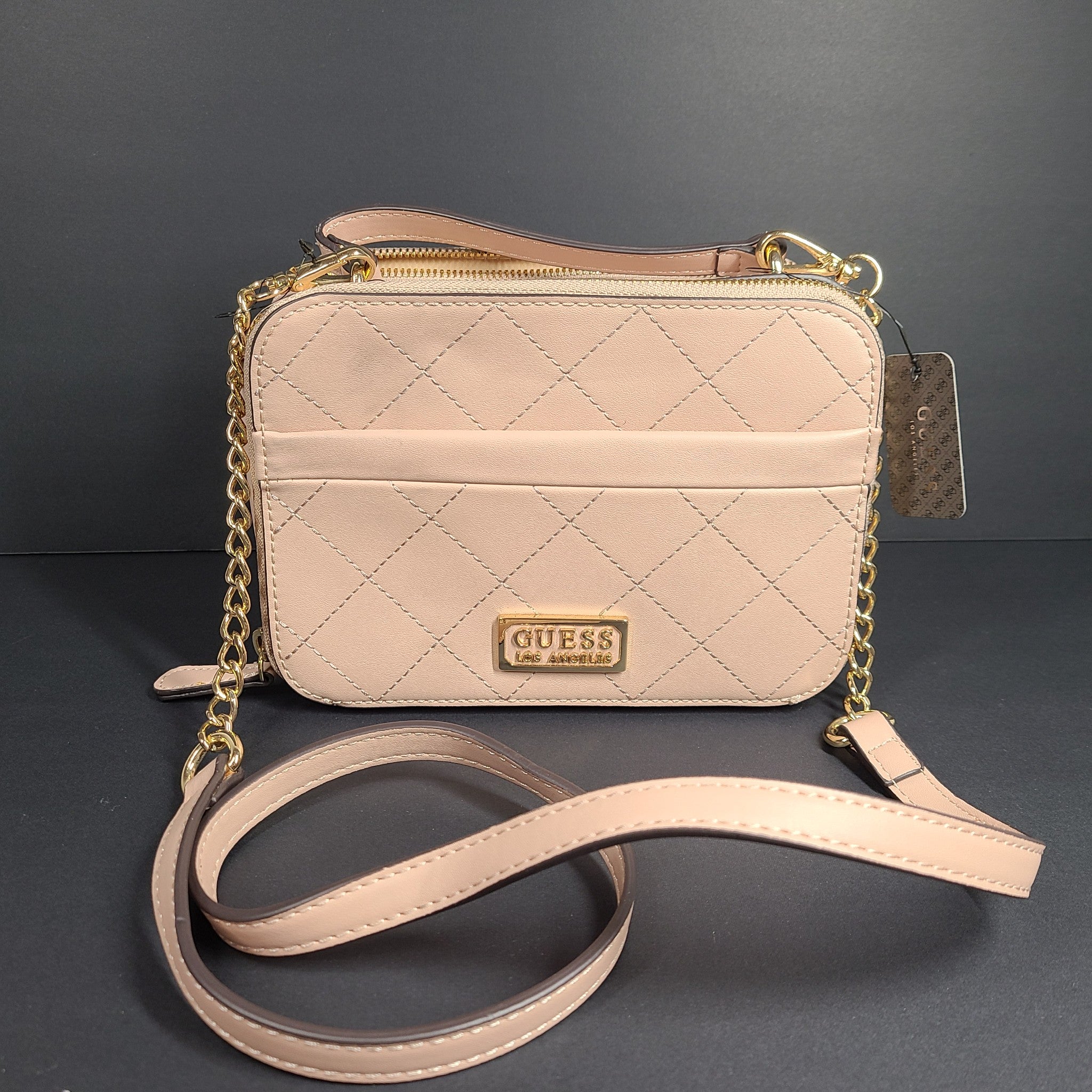 GUESS Mirabelli Quilted Mini Crossbody Strap Bag Double Top-Zip Soft Pink