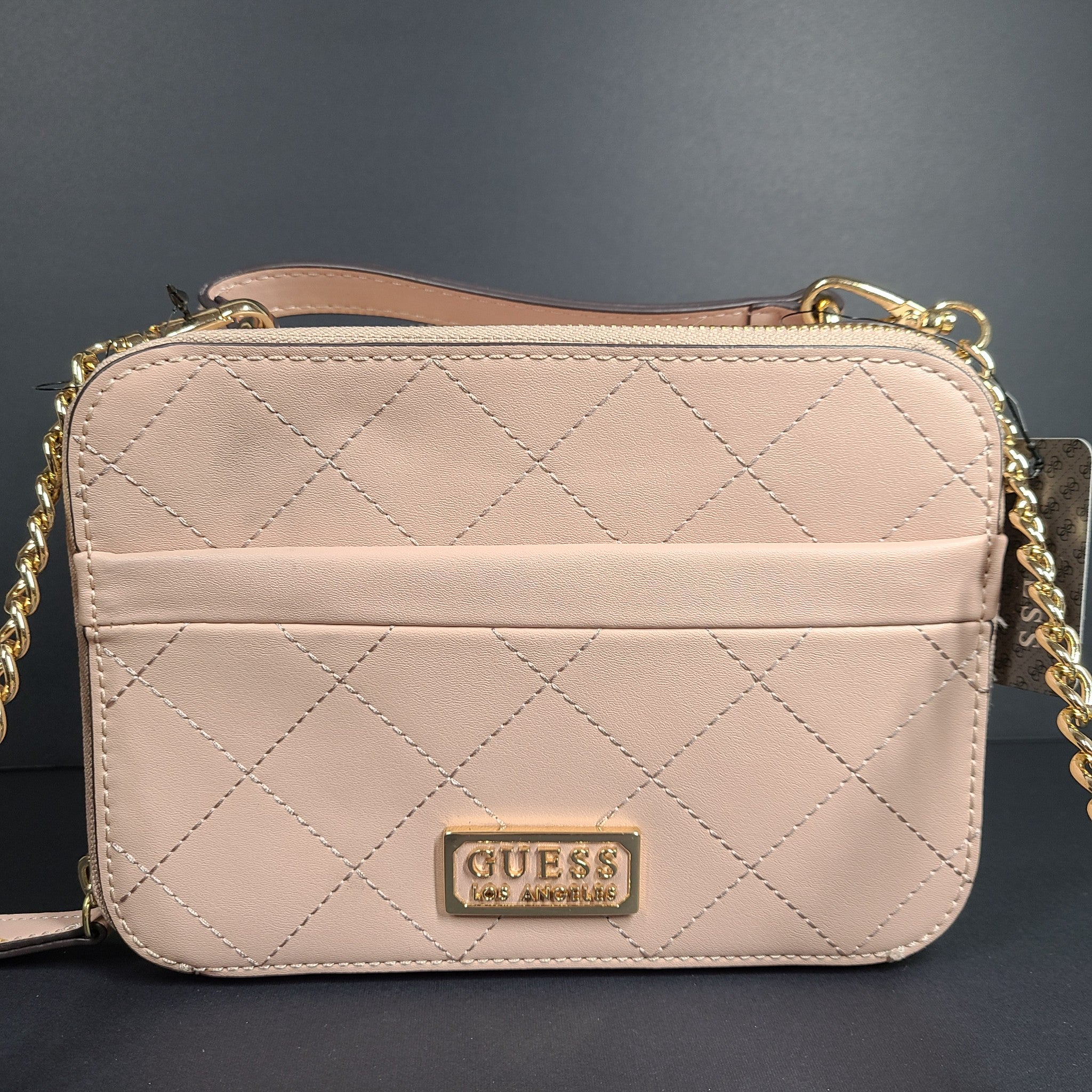 GUESS Mirabelli Quilted Mini Crossbody Strap Bag Double Top-Zip Soft Pink