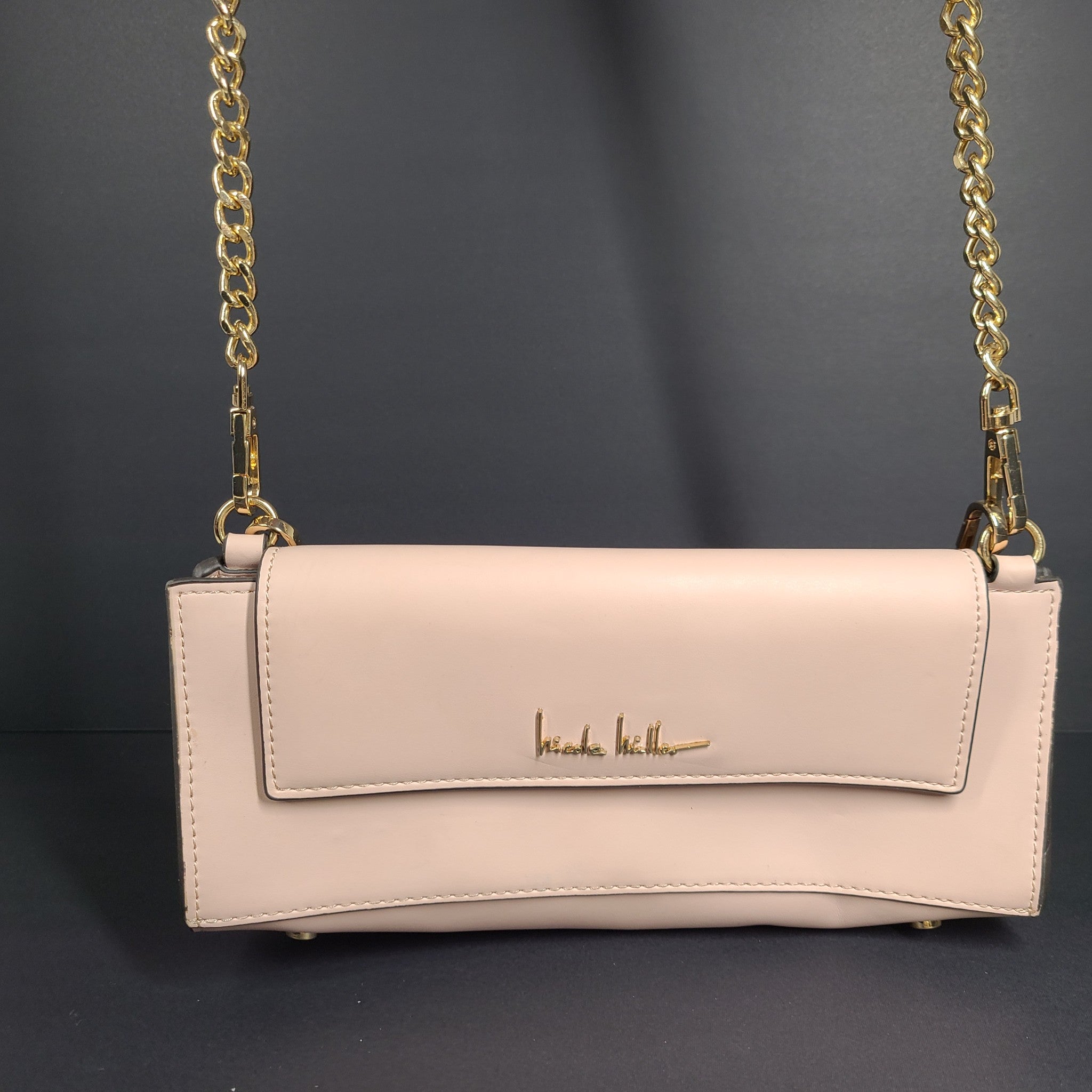 Nicole Miller Baguette Long Shoulder Bag Crossbody Strap Purse Flap Closure Pink