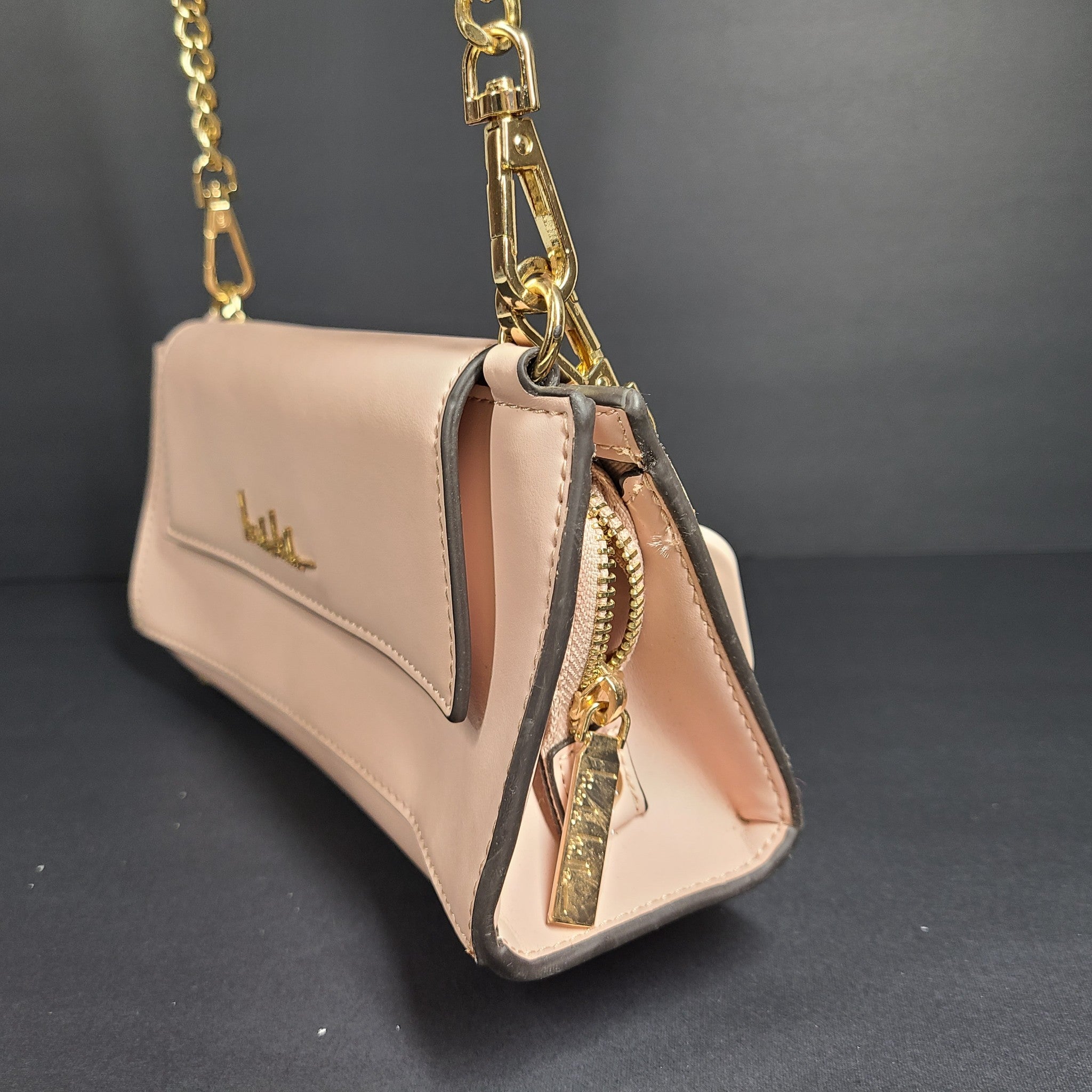 Nicole Miller Baguette Long Shoulder Bag Crossbody Strap Purse Flap Closure Pink