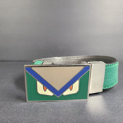 Fendi Monster Bag Bugs Eyes Buckle Reversible Belt Calfskin Leather Green Sz 36