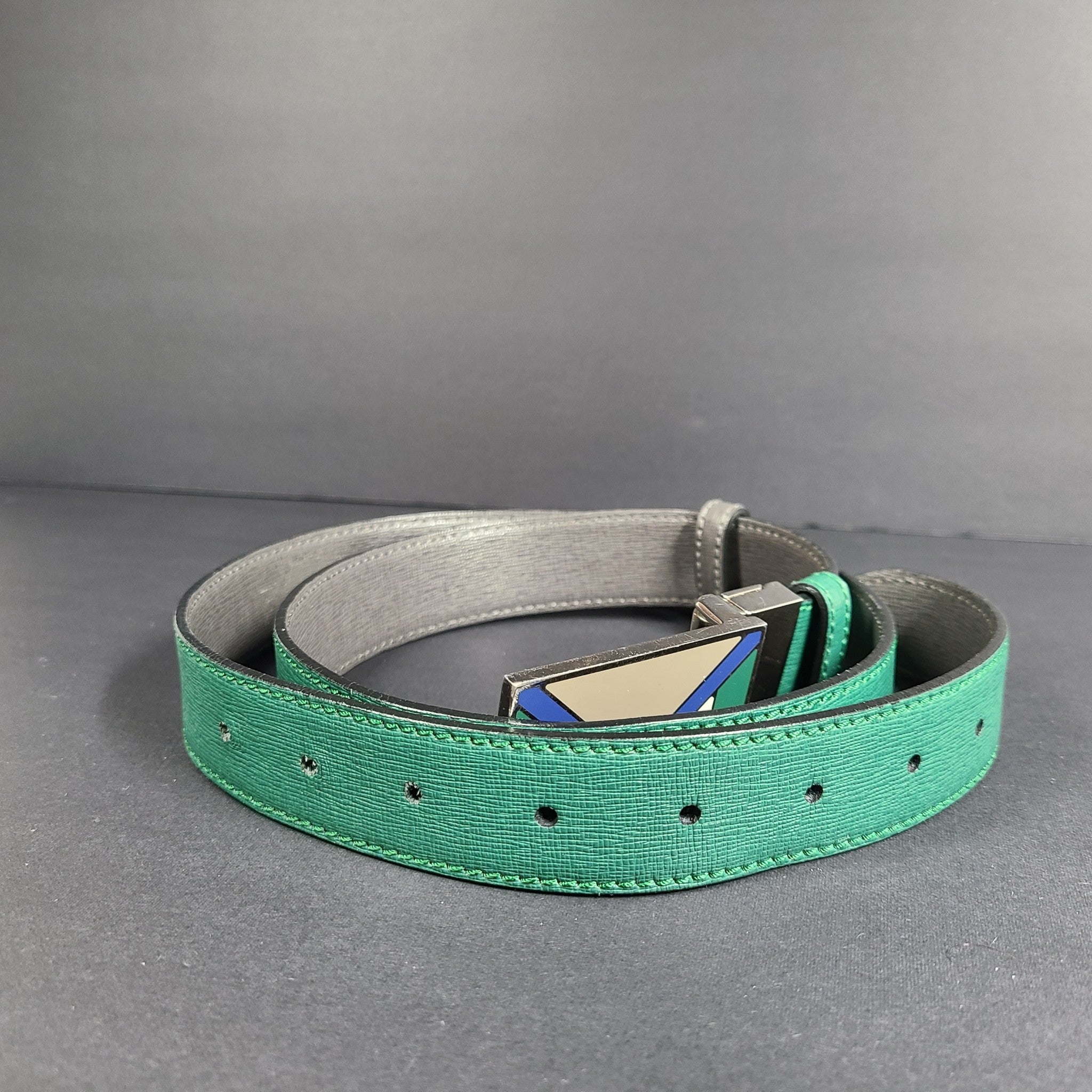 Fendi Monster Bag Bugs Eyes Buckle Reversible Belt Calfskin Leather Green Sz 36