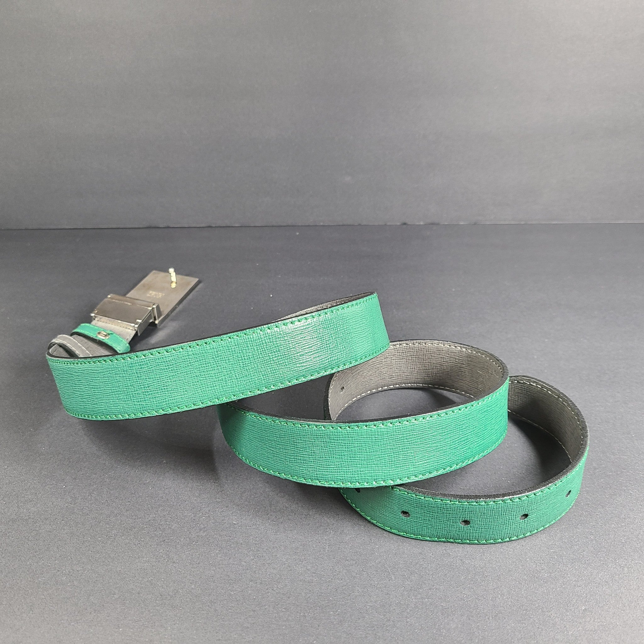 Fendi Monster Bag Bugs Eyes Buckle Reversible Belt Calfskin Leather Green Sz 36