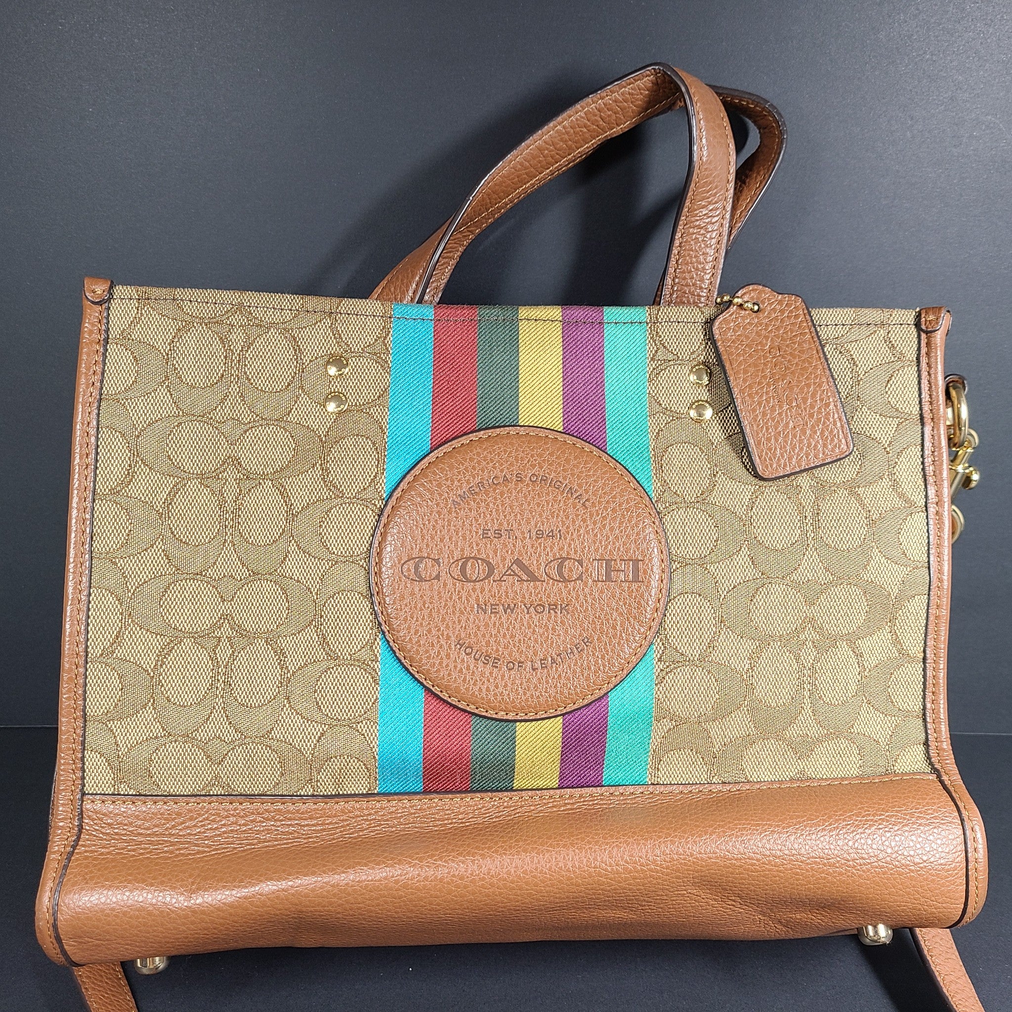 Coach Dempsey Tote 40 Signature Jacquard Stripe Coach Patch Bag Crossbody C5794