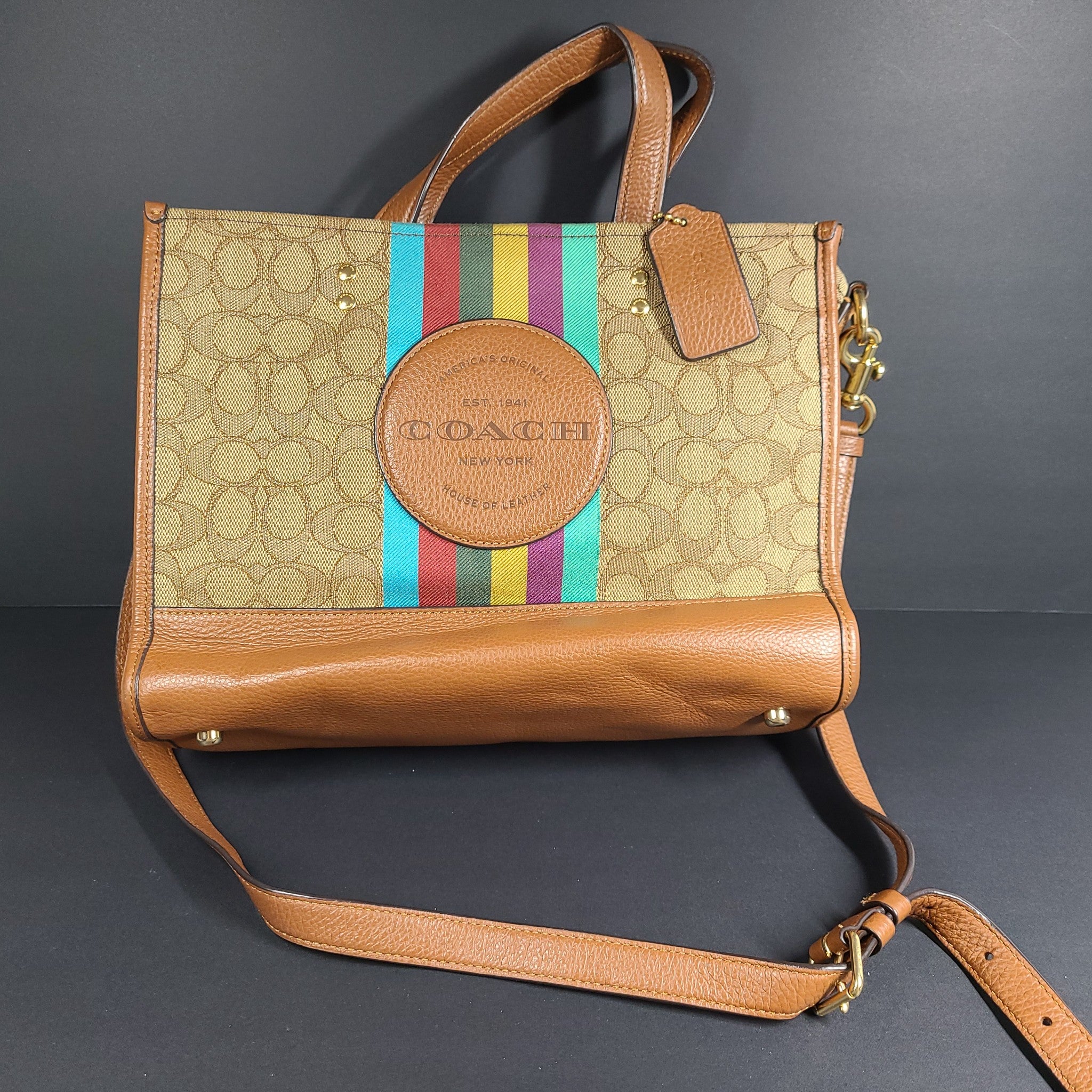 Coach Dempsey Tote 40 Signature Jacquard Stripe Coach Patch Bag Crossbody C5794