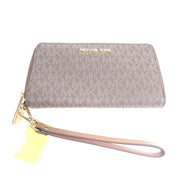 Michael Kors Jet Set Travel Large Leather Wallet Phone Case Monogram Brown