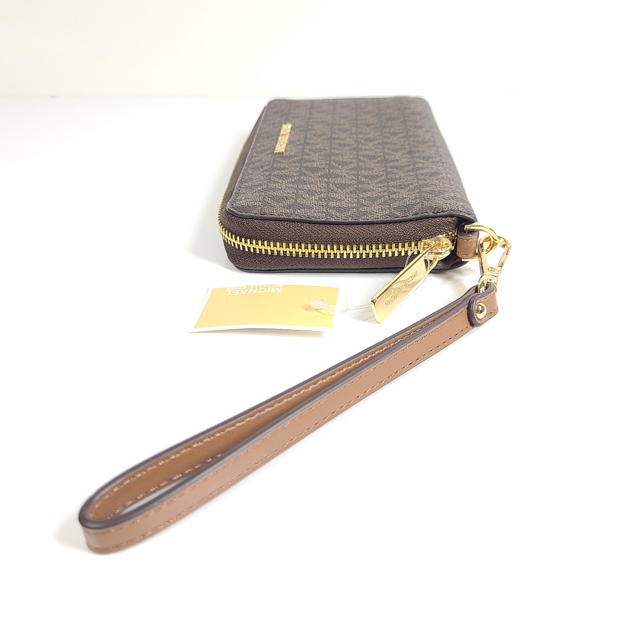 Michael Kors Jet Set Travel Large Leather Wallet Phone Case Monogram Brown